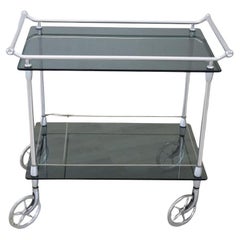 Carrito de bar italiano de metal cromado y cristal, años 80