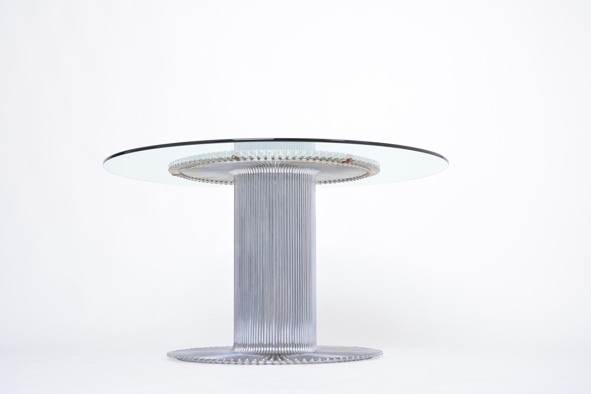 Polychromed Italian Chromed Metal and Glass Dining Table in the Style of Gastone Rinaldi For Sale