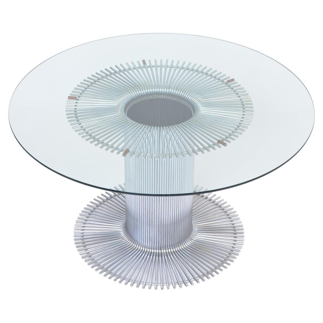 Italian Chromed Metal and Glass Dining Table in the Style of Gastone Rinaldi For Sale