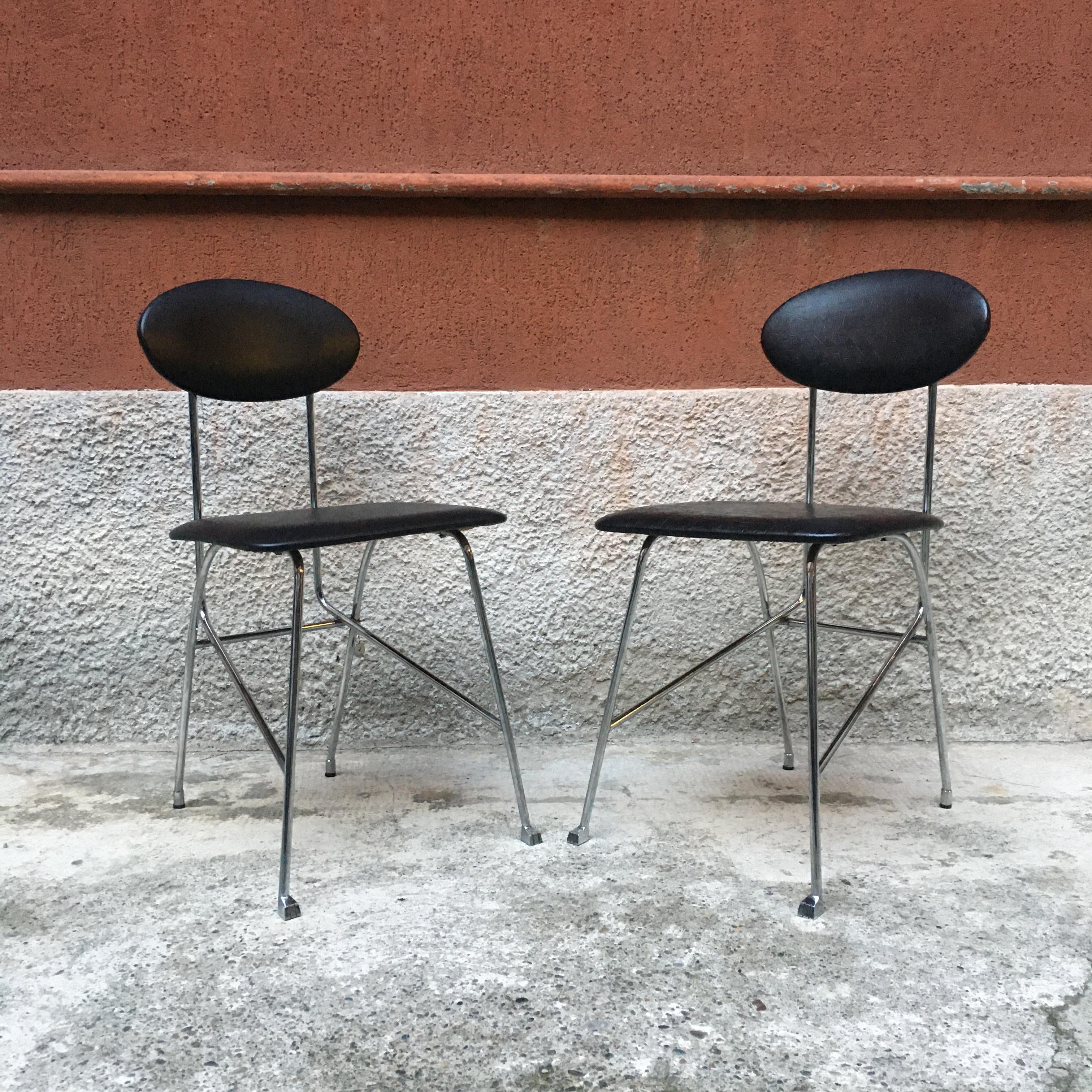 Italienischer verchromter Metallstuhl mit Lederbezug von Mendini für Zabro:: 1980er Jahre (Postmoderne)
