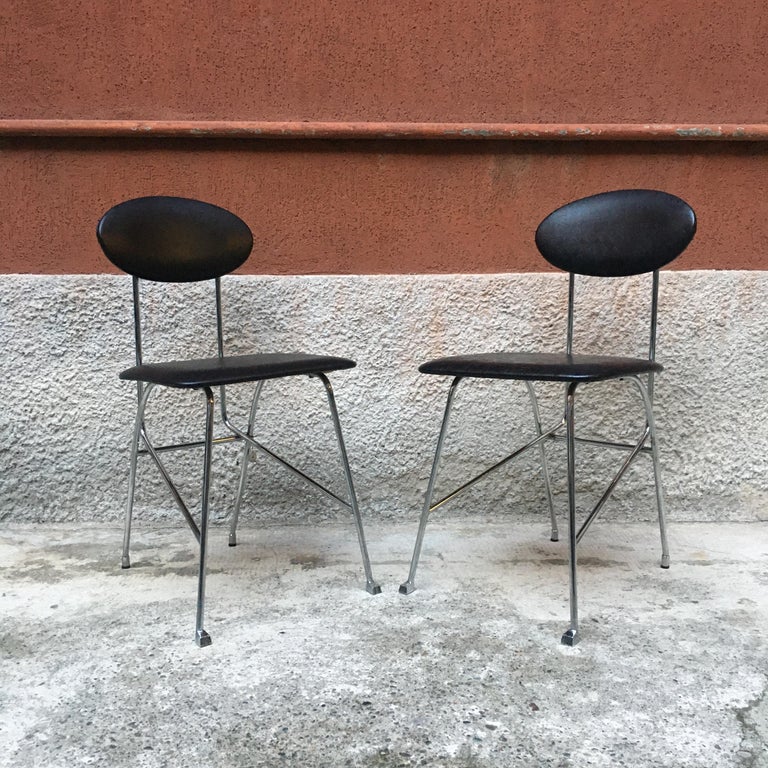 Post-Modern Italian Chromed Metal Chair with Leather Cover by Mendini for Zabro, 1980s For Sale