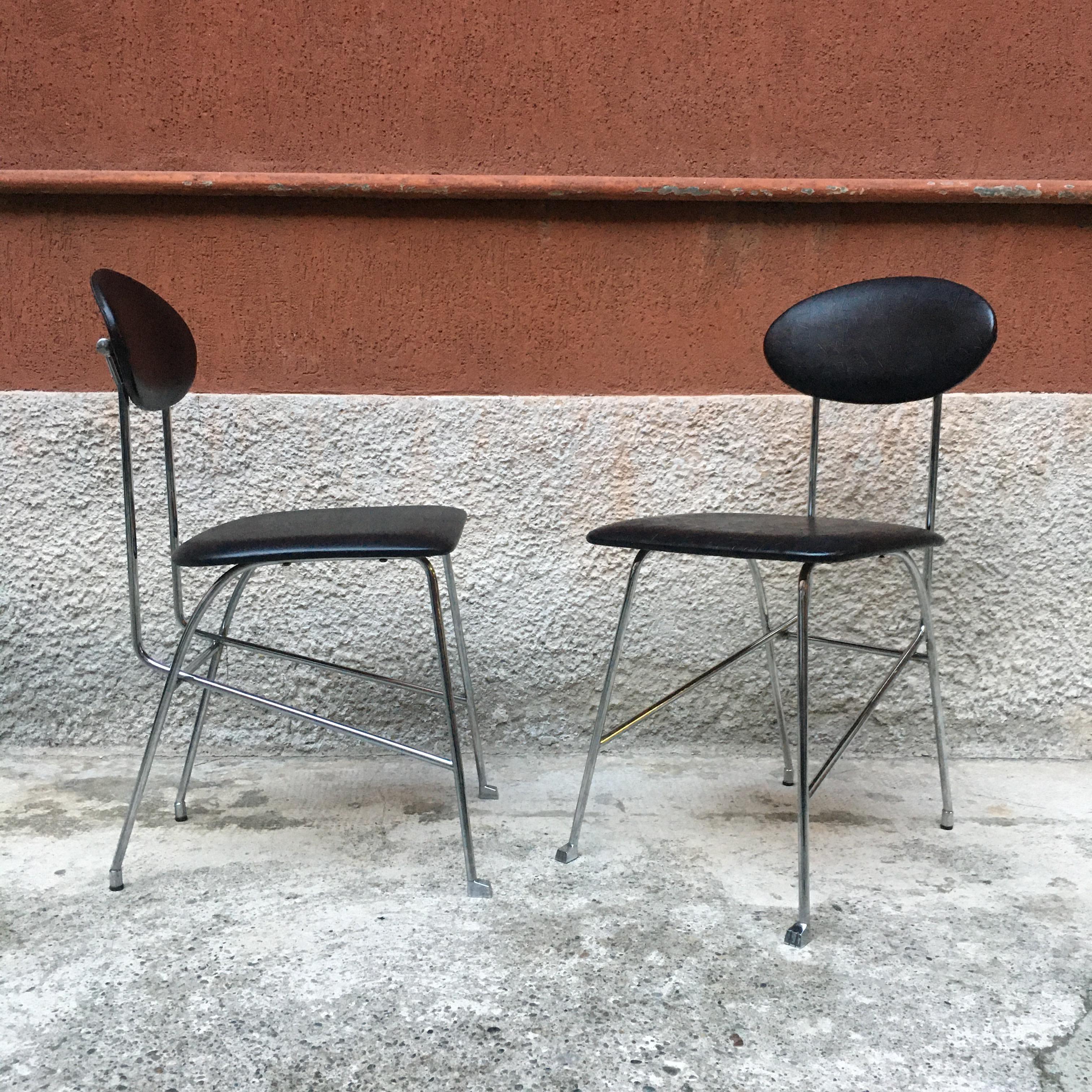 Italian Chromed Metal Chairs with Leather Cover by Mendini for Zabro, 1980s In Good Condition In MIlano, IT