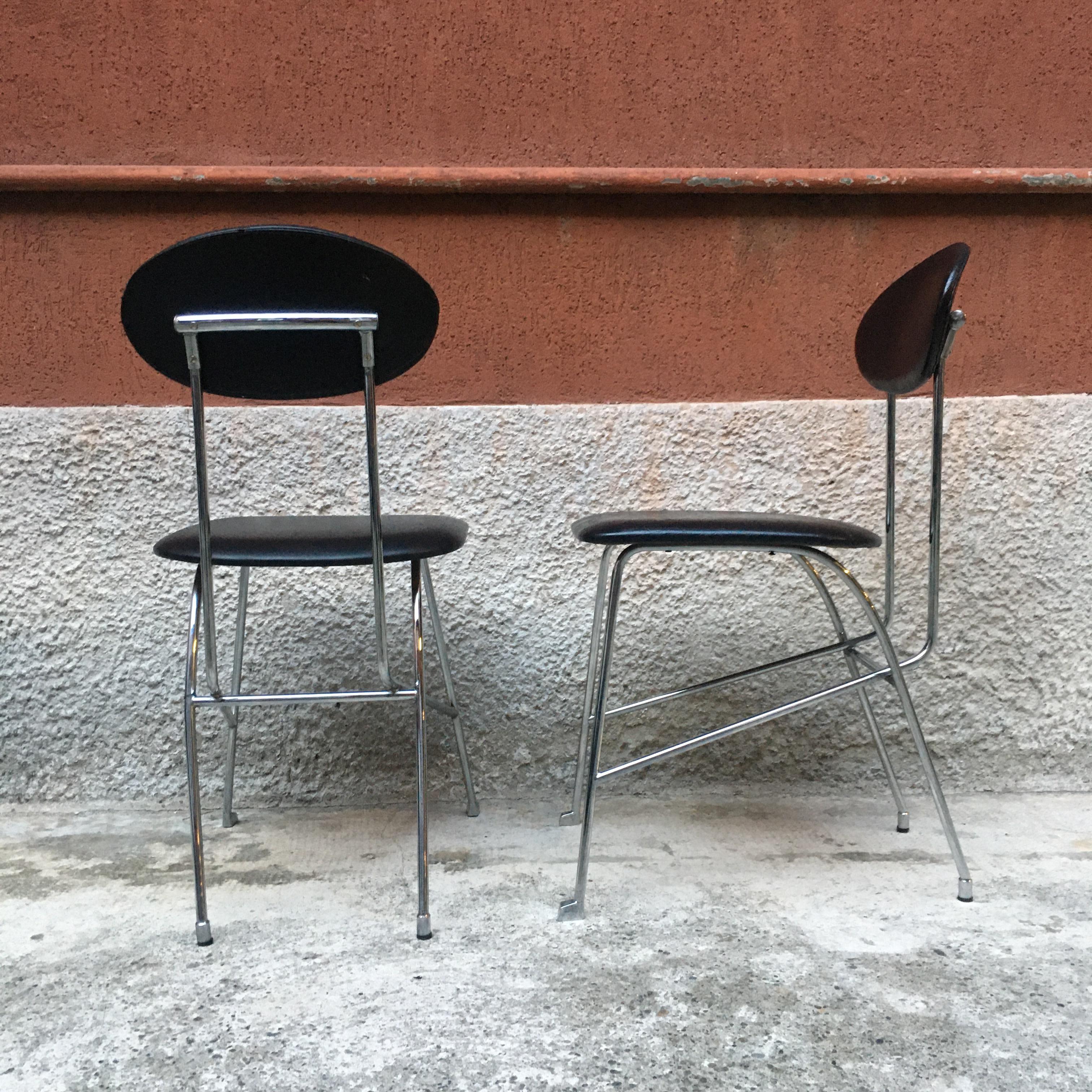 Late 20th Century Italian Chromed Metal Chairs with Leather Cover by Mendini for Zabro, 1980s