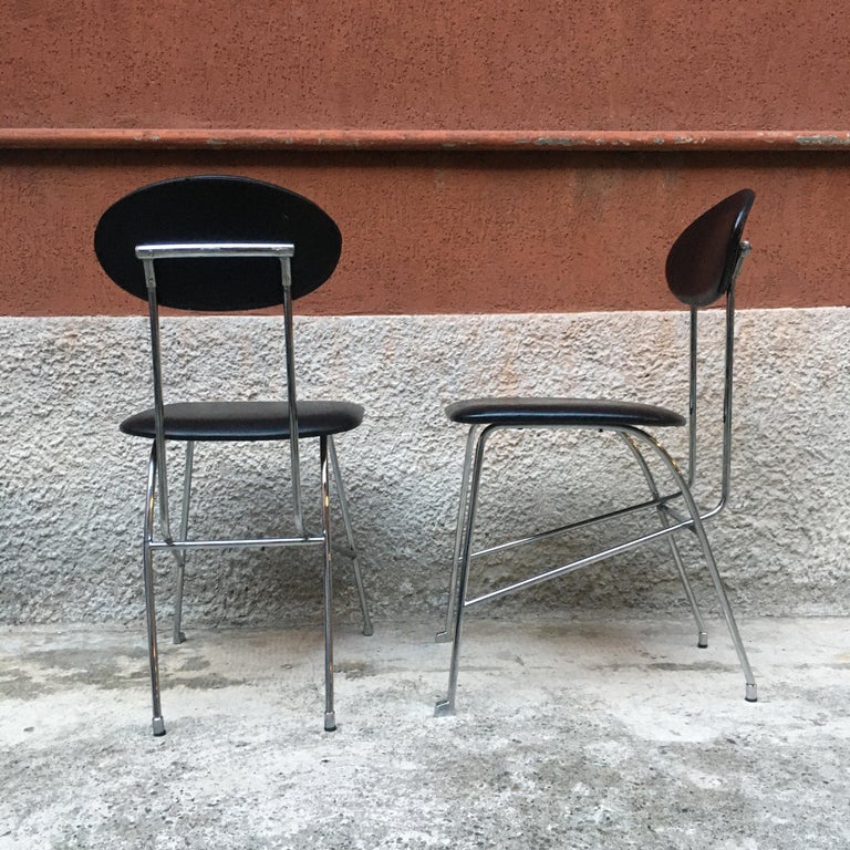 Late 20th Century Italian Chromed Metal Chairs with Leather Cover by Mendini for Zabro, 1980s For Sale