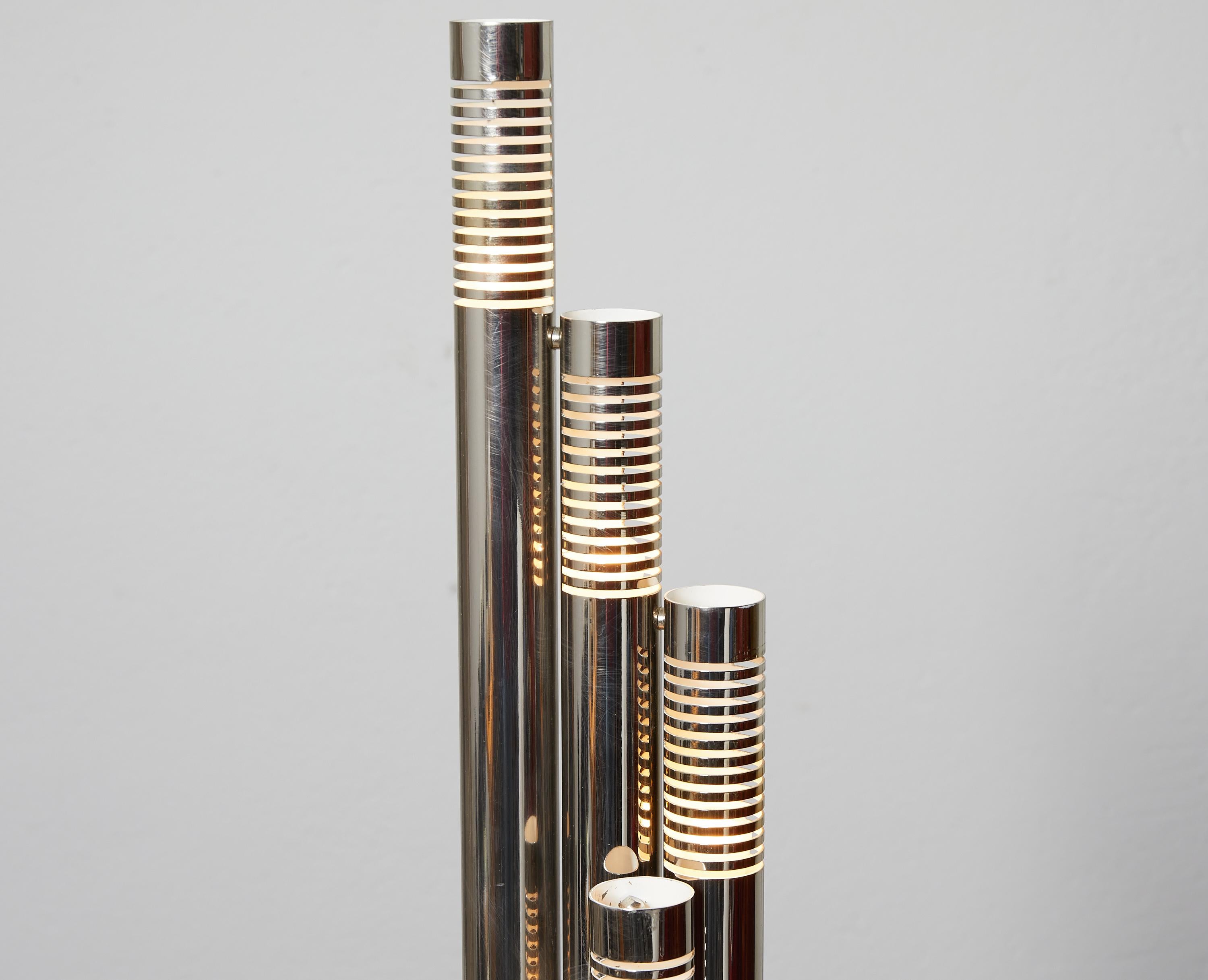 Space Age Italian Chromed Metal Tubular Table Lamp, c. 1970