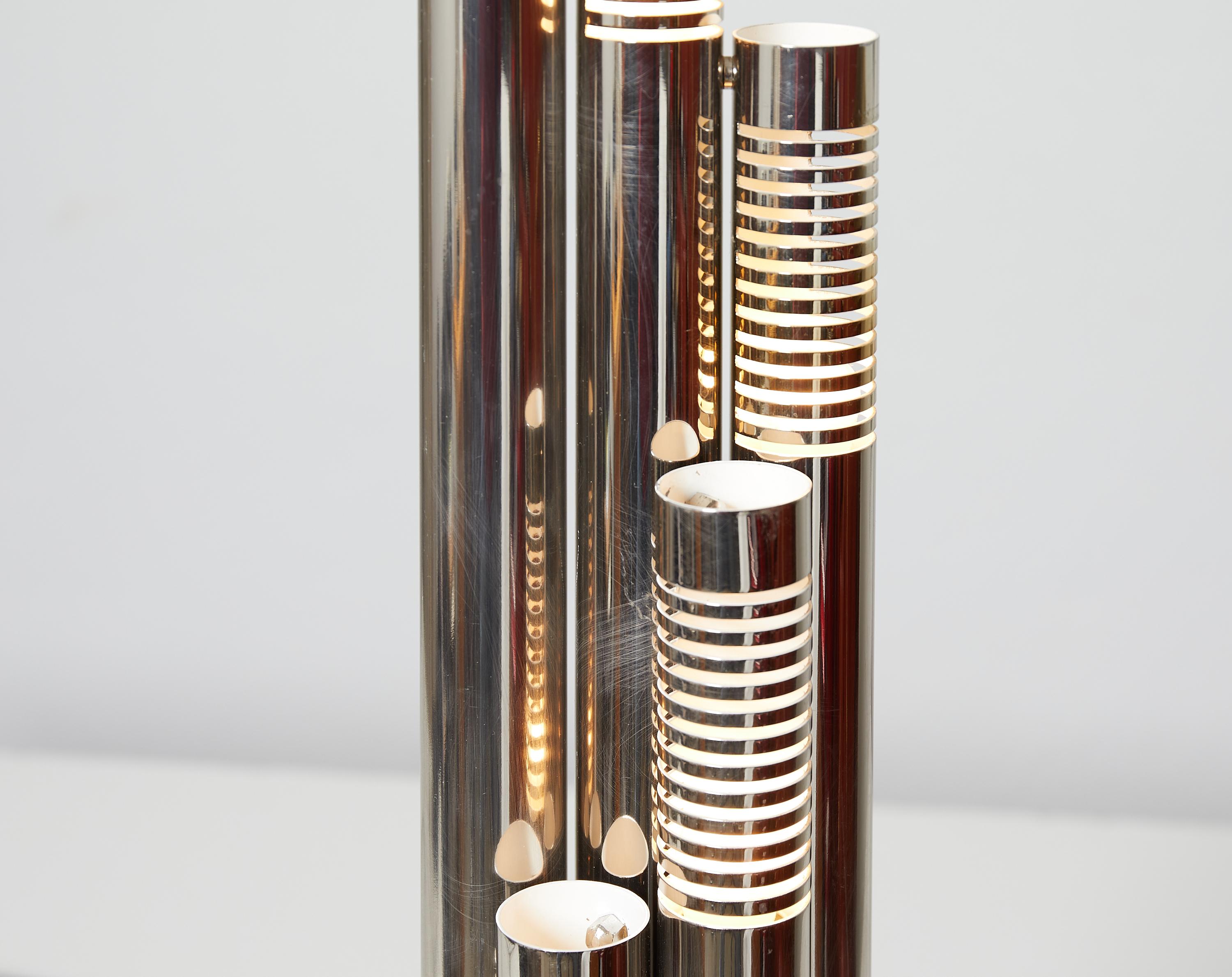 Late 20th Century Italian Chromed Metal Tubular Table Lamp, c. 1970