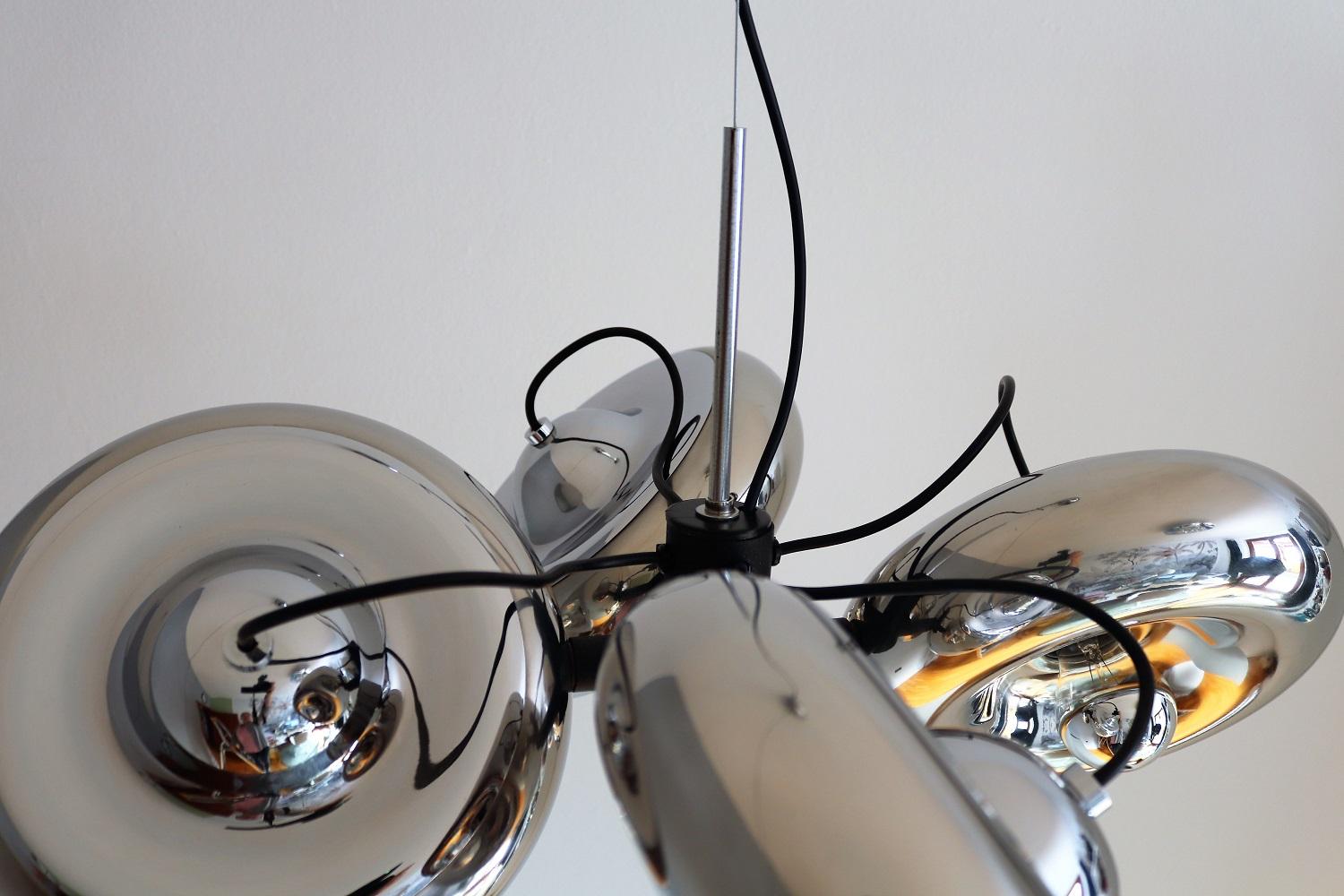 Italian Chromed Pendant Lamp with Adjustable Lights by Luci Milano, 1970s 6