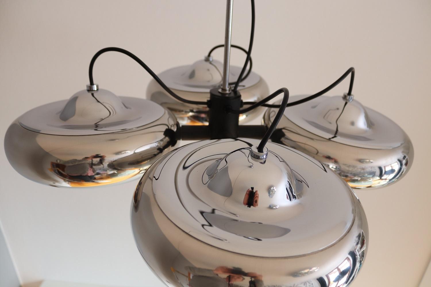 Italian Chromed Pendant Lamp with Adjustable Lights by Luci Milano, 1970s 8