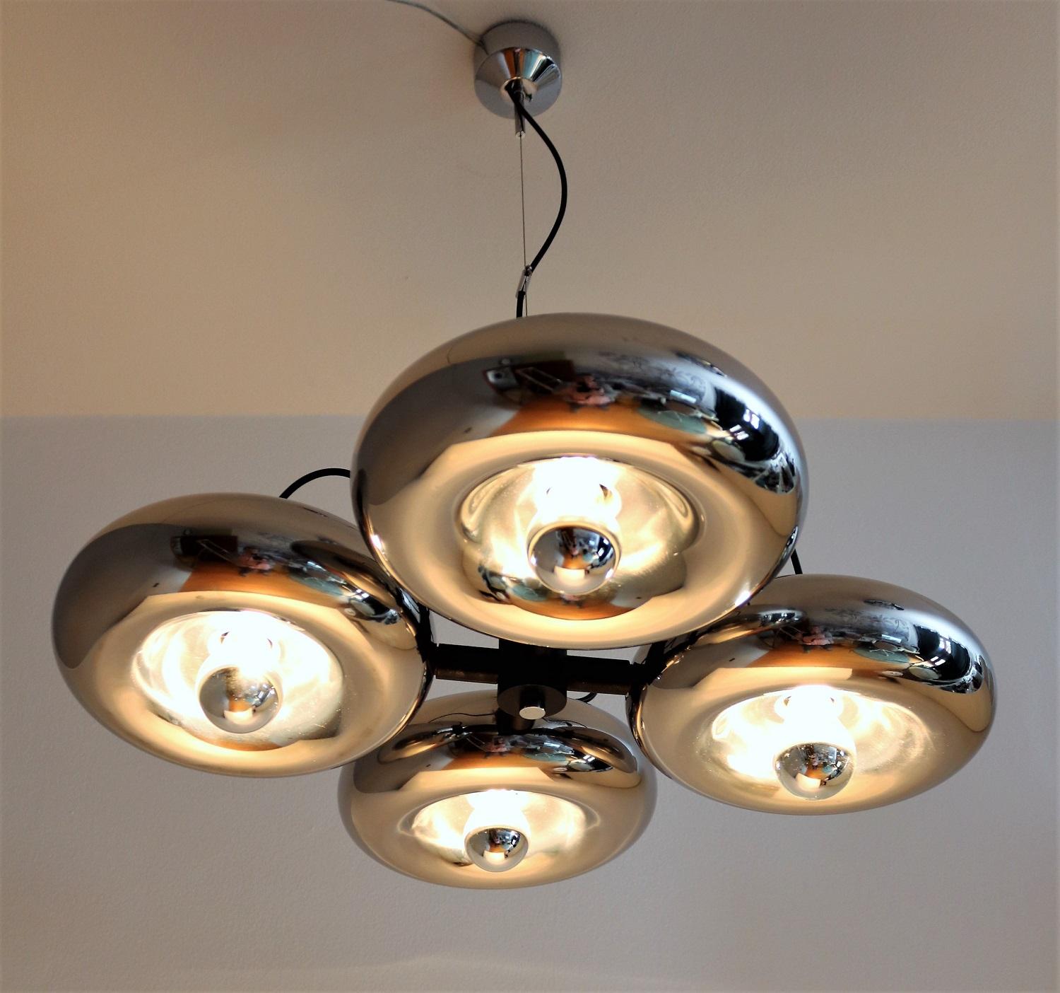 Italian Chromed Pendant Lamp with Adjustable Lights by Luci Milano, 1970s 12