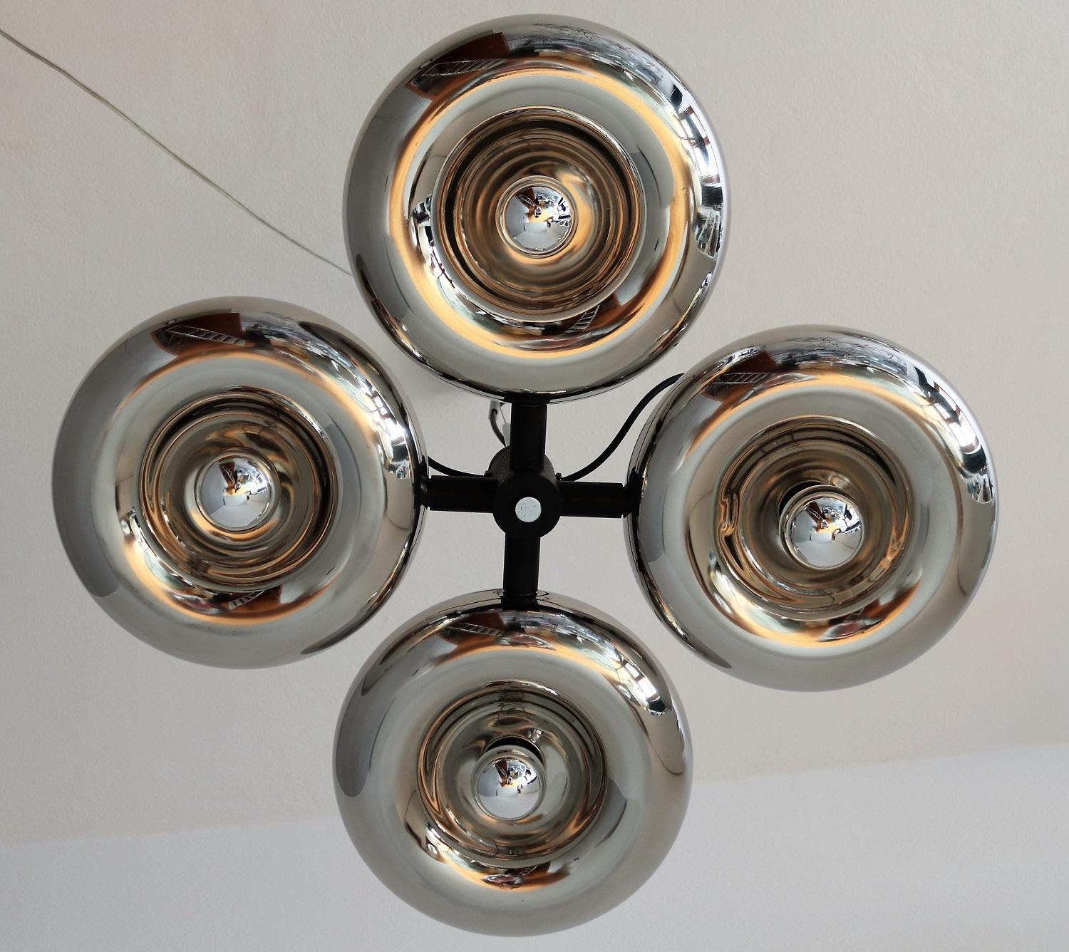 Space Age Italian Chromed Pendant Lamp with Adjustable Lights by Luci Milano, 1970s