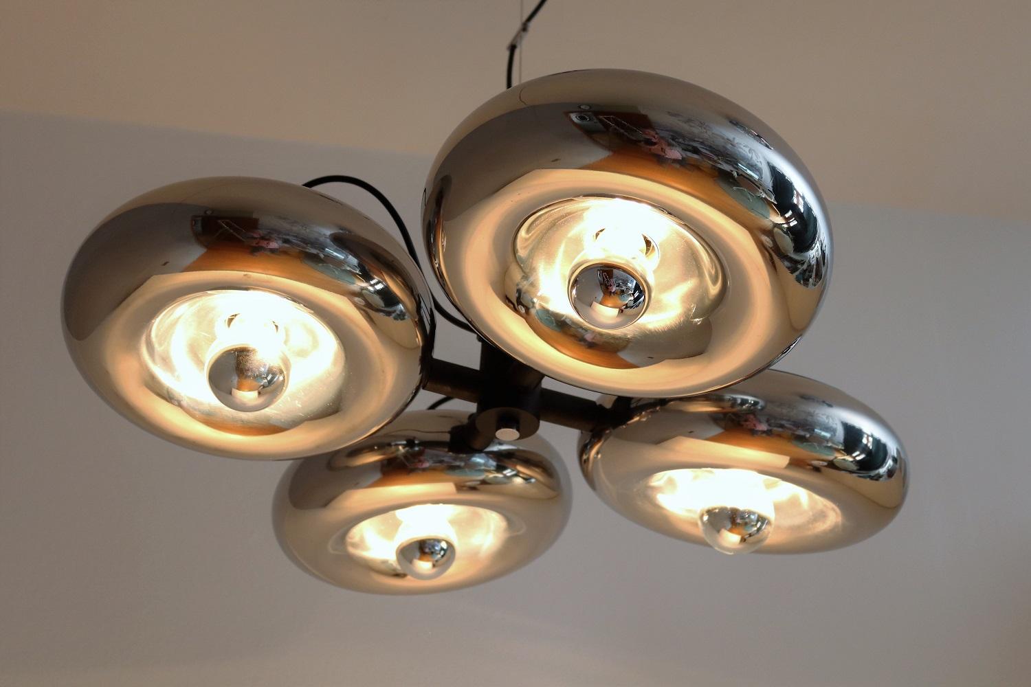 Italian Chromed Pendant Lamp with Adjustable Lights by Luci Milano, 1970s 3