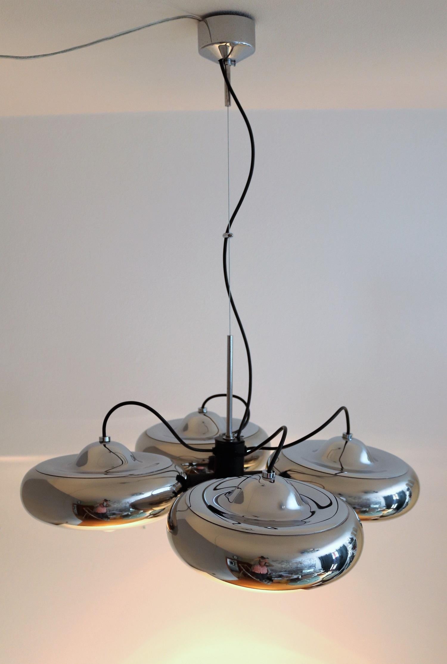 Italian Chromed Pendant Lamp with Adjustable Lights by Luci Milano, 1970s 4