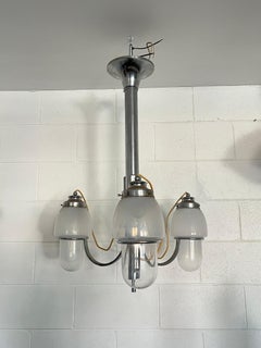 Italian Chromed Pendant Light with Three Glass Bulbs 1970s