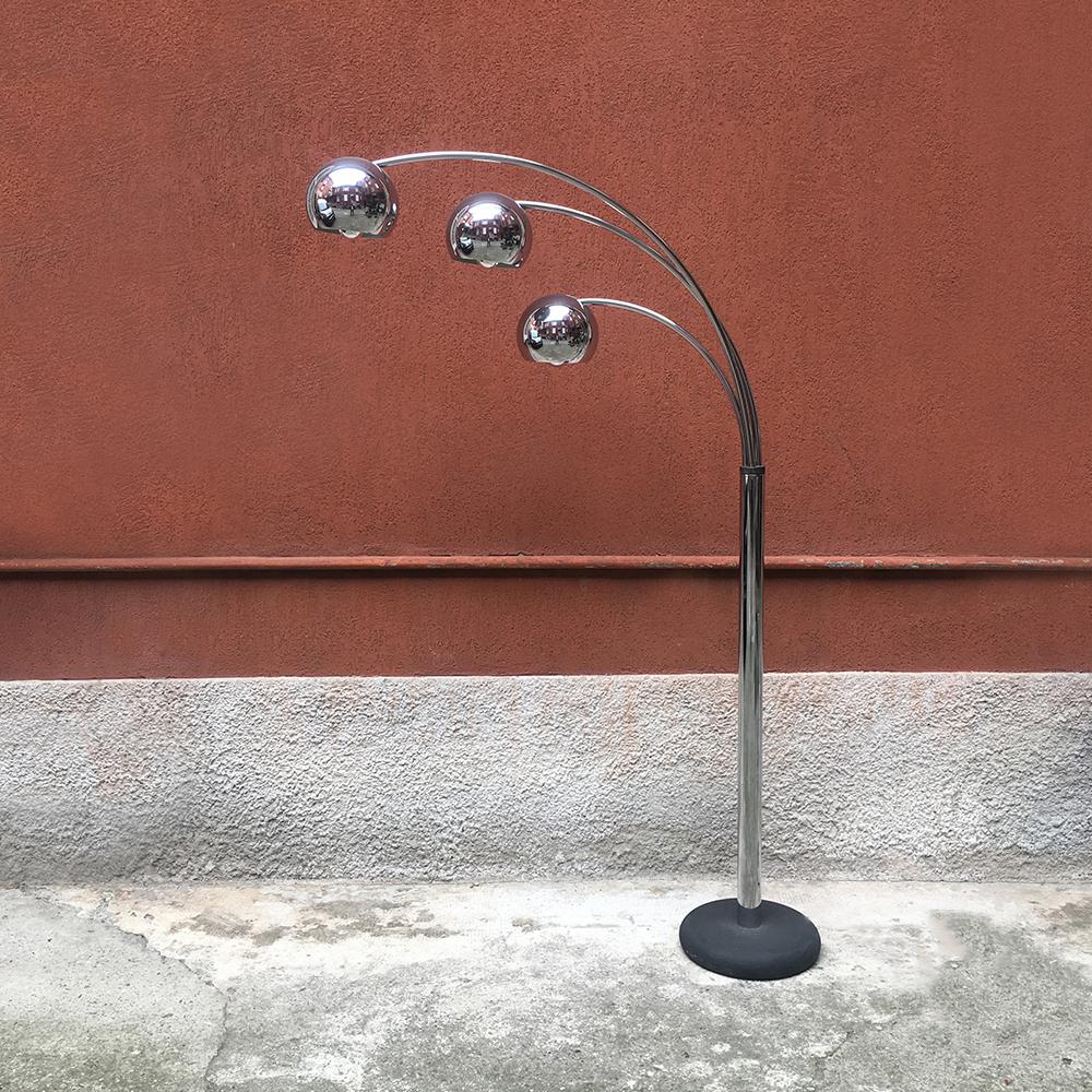 Space Age Italian Chromed Steel Floor Lamp with Three Arms by Goffredo Reggiani, 1970s