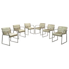 Italian Chromed Steel Frame and Velvet Covered Seat Chairs, 1970s