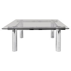 Italian Chromed Steel Structure and Smoked Glass Top, Coffee Table, 1970s