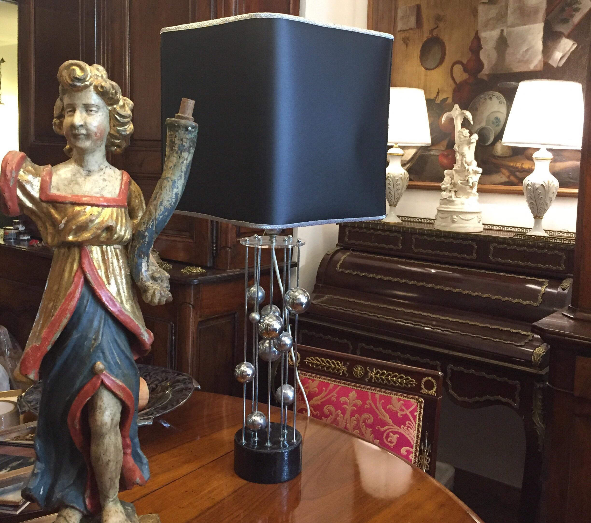 20th Century Banci Firenze Table Lamp Chromed Steel  Italian Lamp  Black Shade For Sale 8
