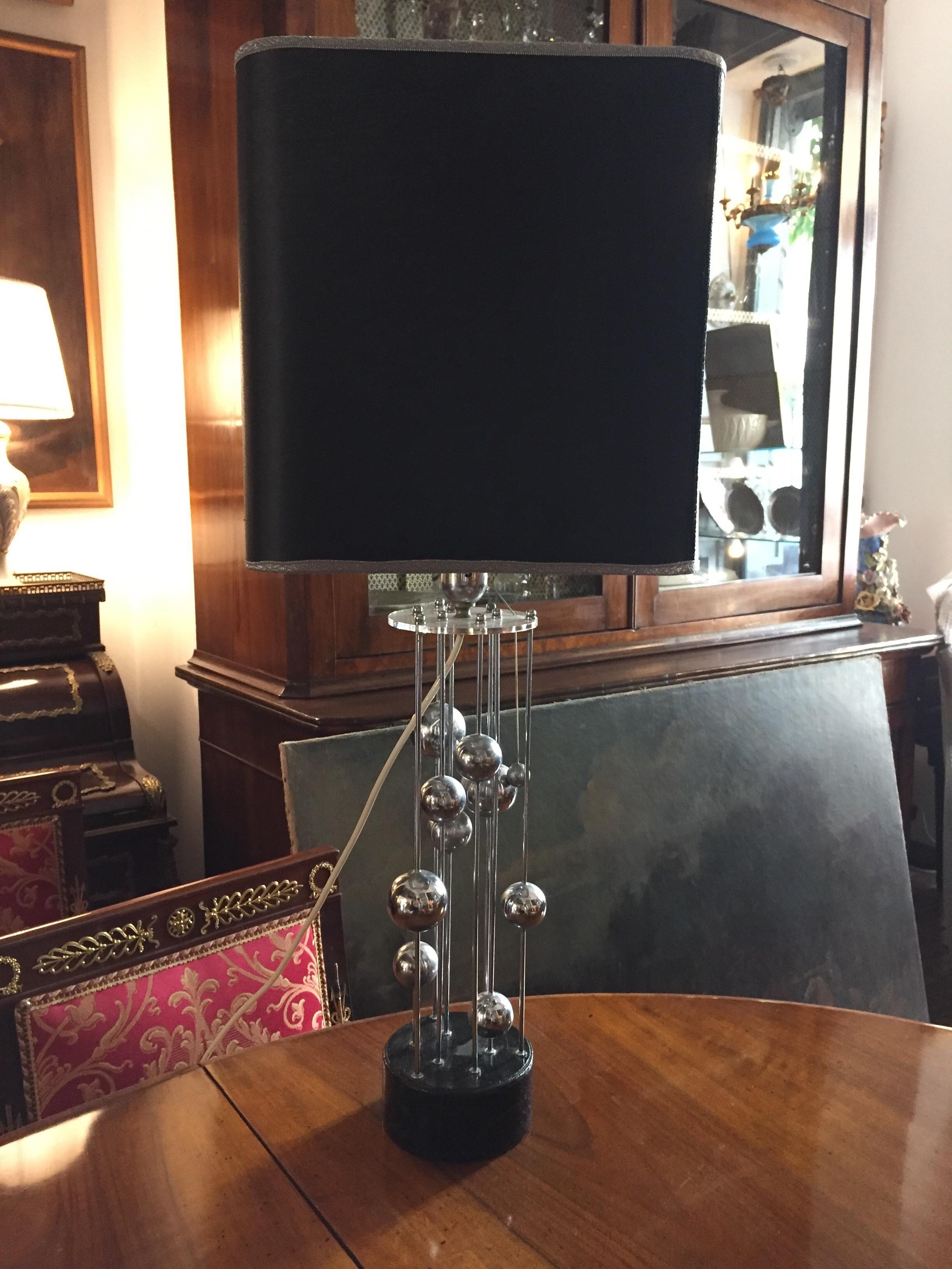 20th Century Banci Firenze Table Lamp Chromed Steel  Italian Lamp  Black Shade For Sale 1