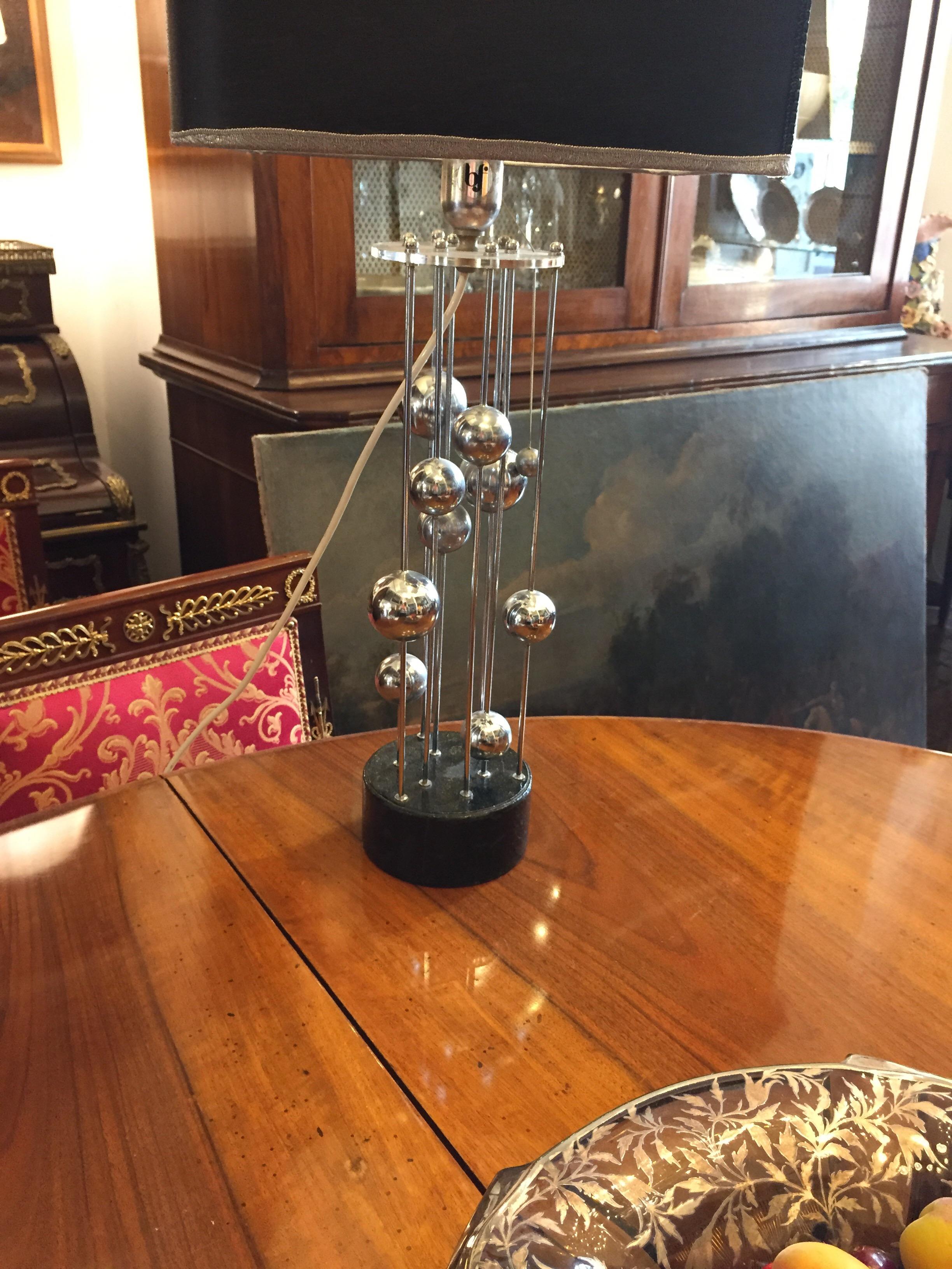 20th Century Banci Firenze Table Lamp Chromed Steel  Italian Lamp  Black Shade For Sale 2