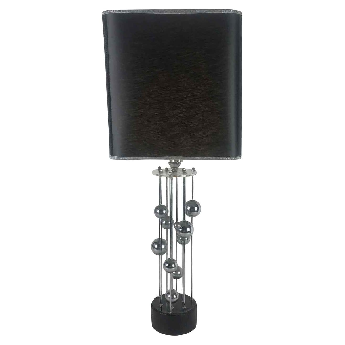 20th Century Banci Firenze Table Lamp Chromed Steel  Italian Lamp  Black Shade For Sale