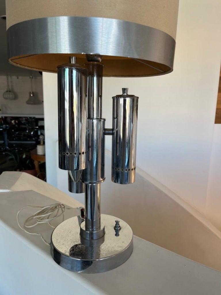 Italian Chromed Table Lamp with Three Cylinders 1970s 

Height with lampshade is 78 cm