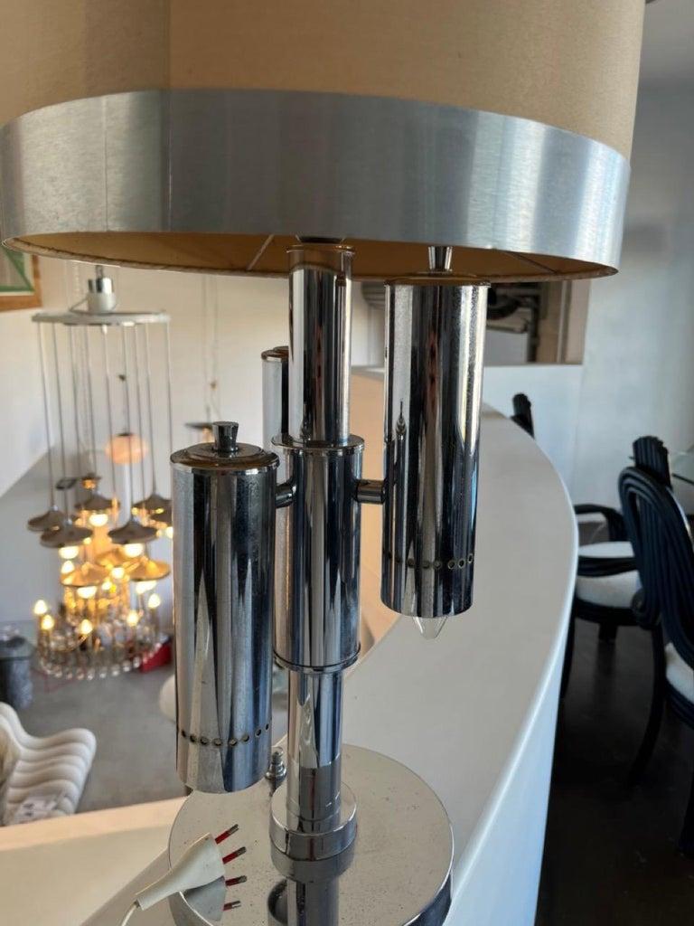 Late 20th Century Italian Chromed Table Lamp with Three Cylinders 1970s For Sale