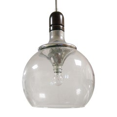 Luigi Caccia's Boccia Chromed Wood Glass Ceiling Lamp, Italy, 1969