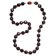 Italian Chunky Dark Red Faceted Glass Bead Necklace