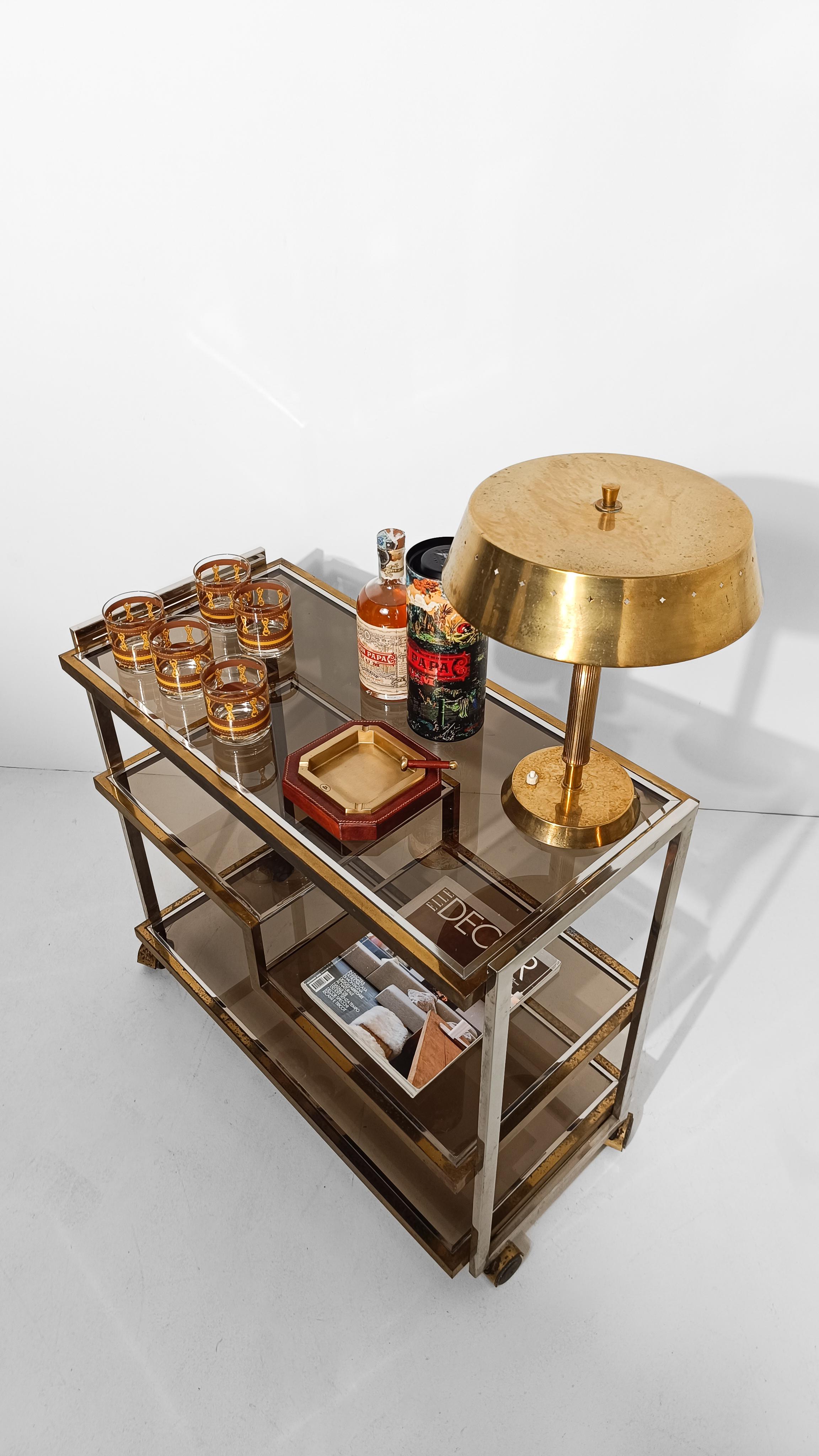 Contemporary Italian Cigar Ashtray made in Brass And Cognac Leather By The Bridge For Sale