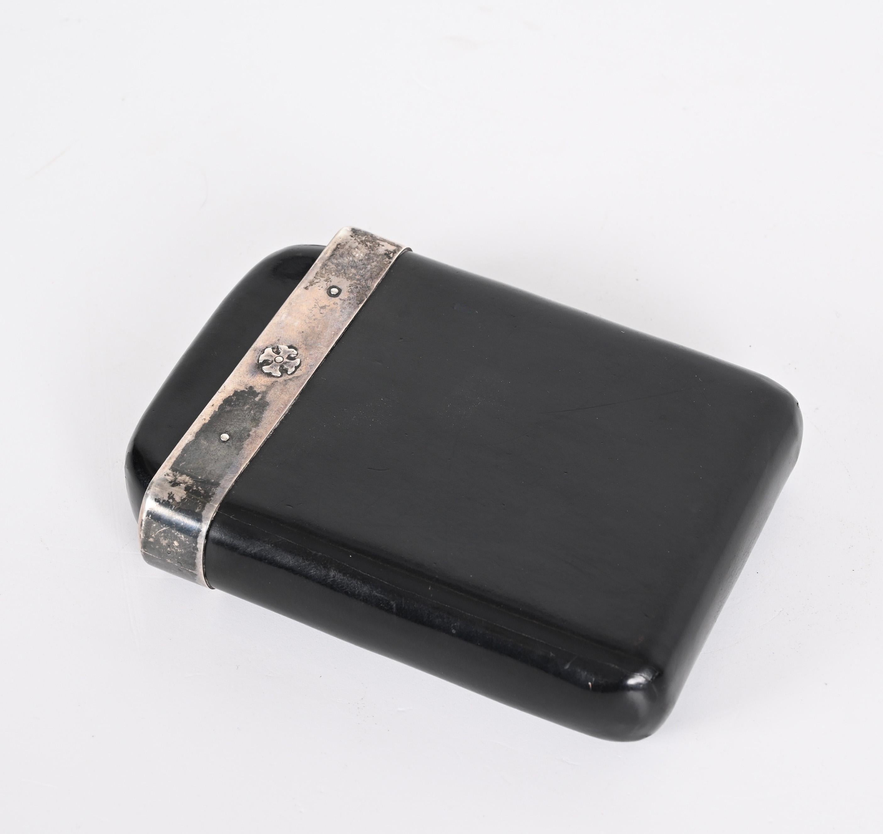 Italian Cigar Case in Leather and Solid Signed Silver, Italy 1960s For Sale 9