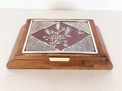 Italienischer Zigarettenbecher aus Nussbaumholz und Silber im Art déco-Stil, Italien 1950er Jahre