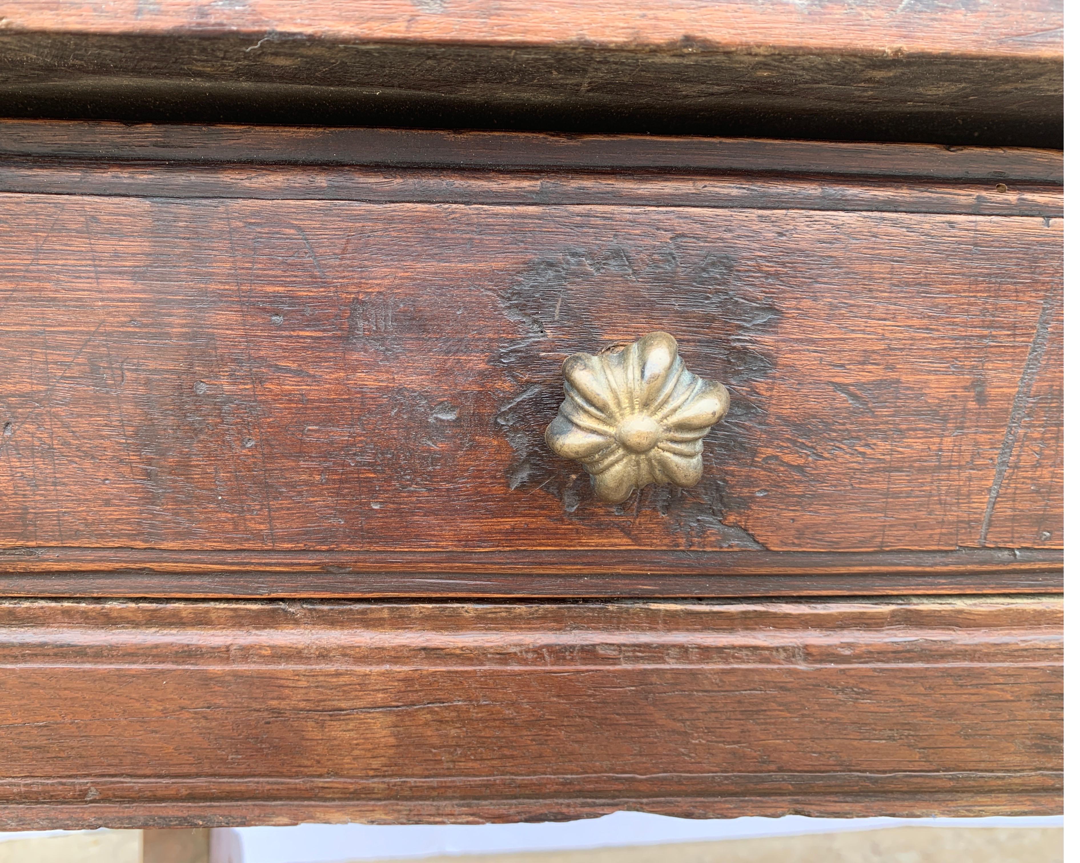 Italian circa 1650s Tuscan Console with Single Board Walnut Top and Three Drawer 4