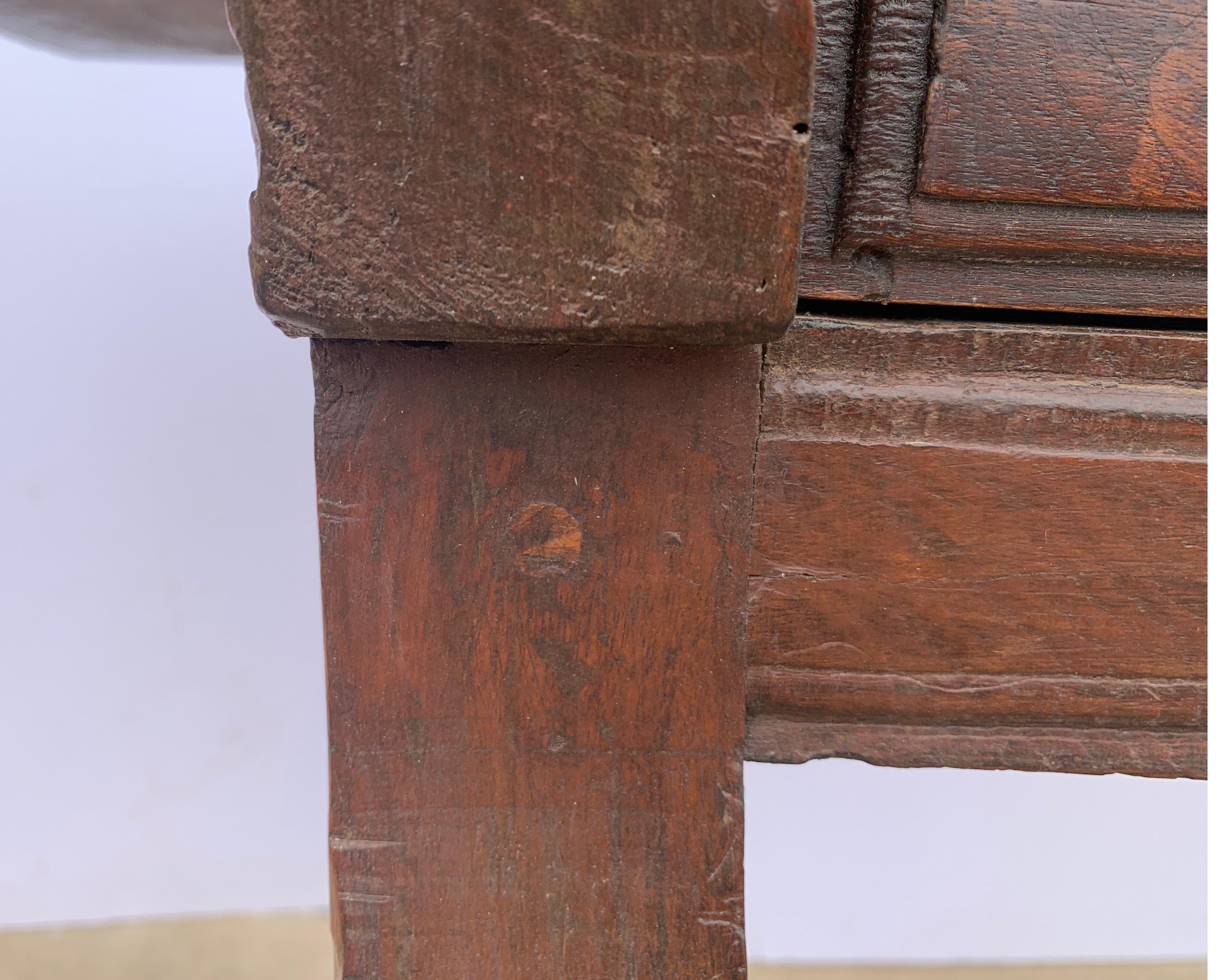 Italian circa 1650s Tuscan Console with Single Board Walnut Top and Three Drawer 6
