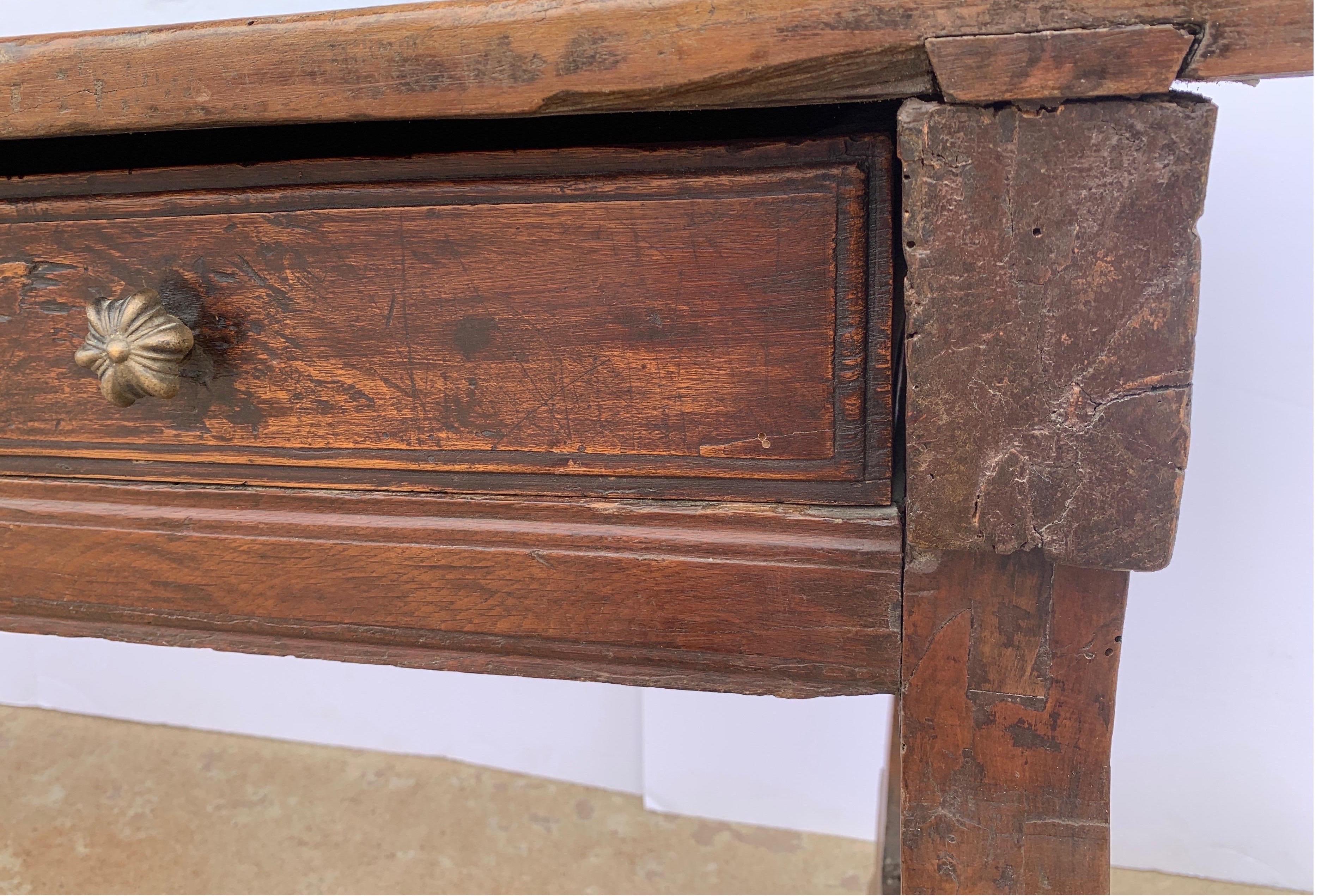 Italian circa 1650s Tuscan Console with Single Board Walnut Top and Three Drawer 7