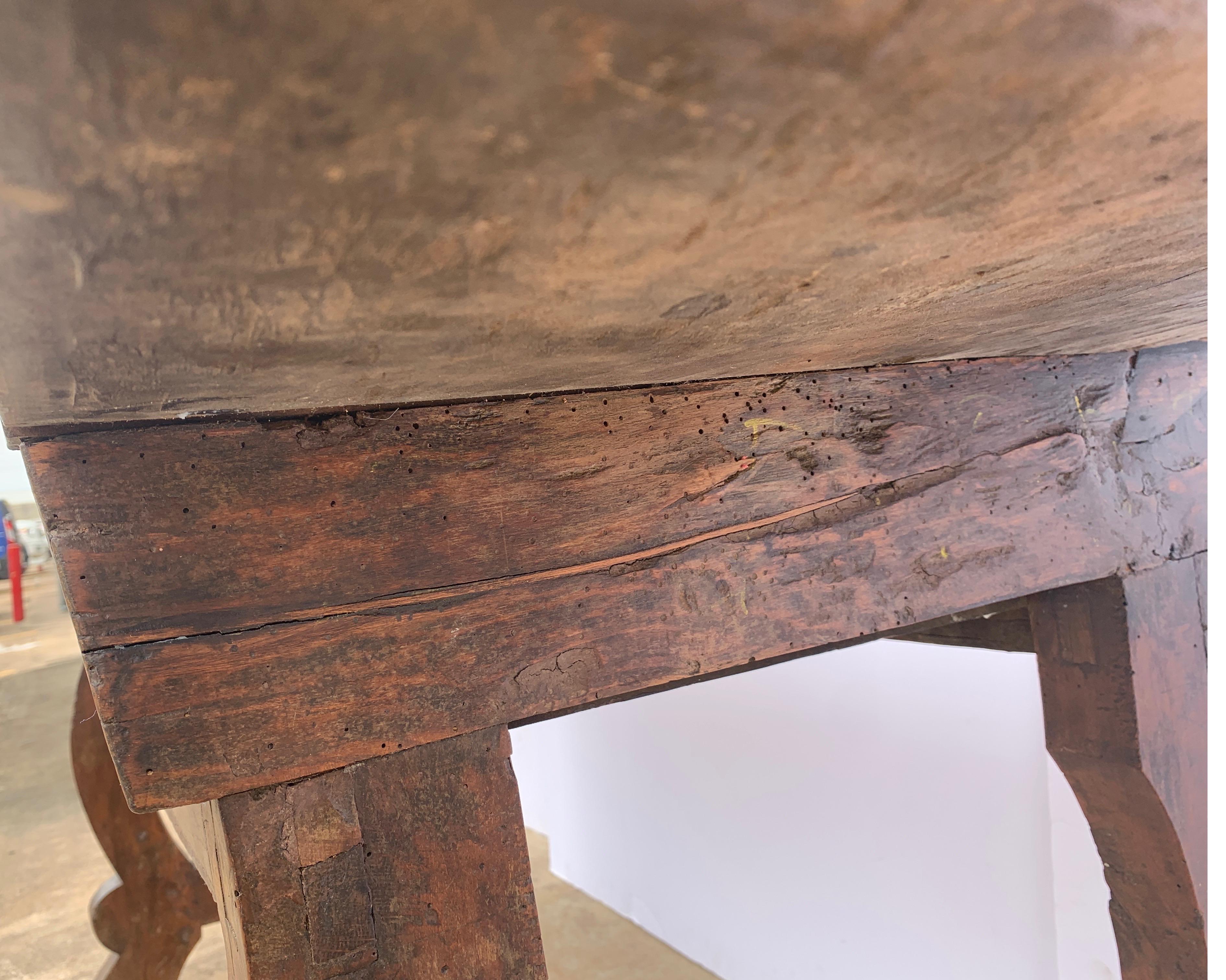 Italian circa 1650s Tuscan Console with Single Board Walnut Top and Three Drawer 9