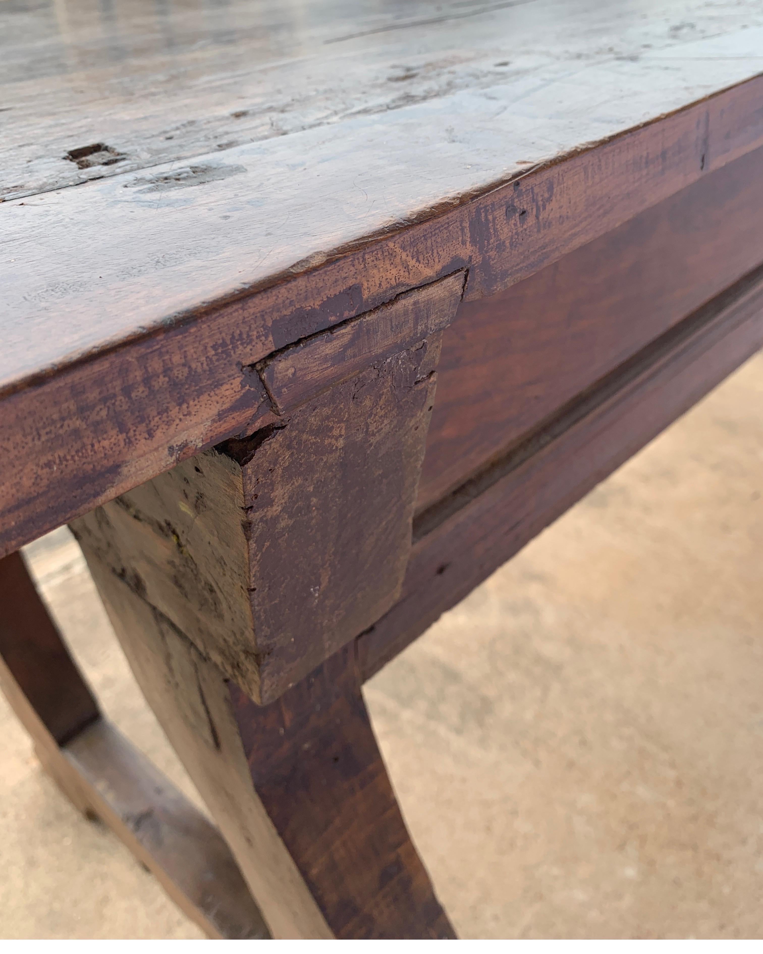 Italian circa 1650s Tuscan Console with Single Board Walnut Top and Three Drawer 10