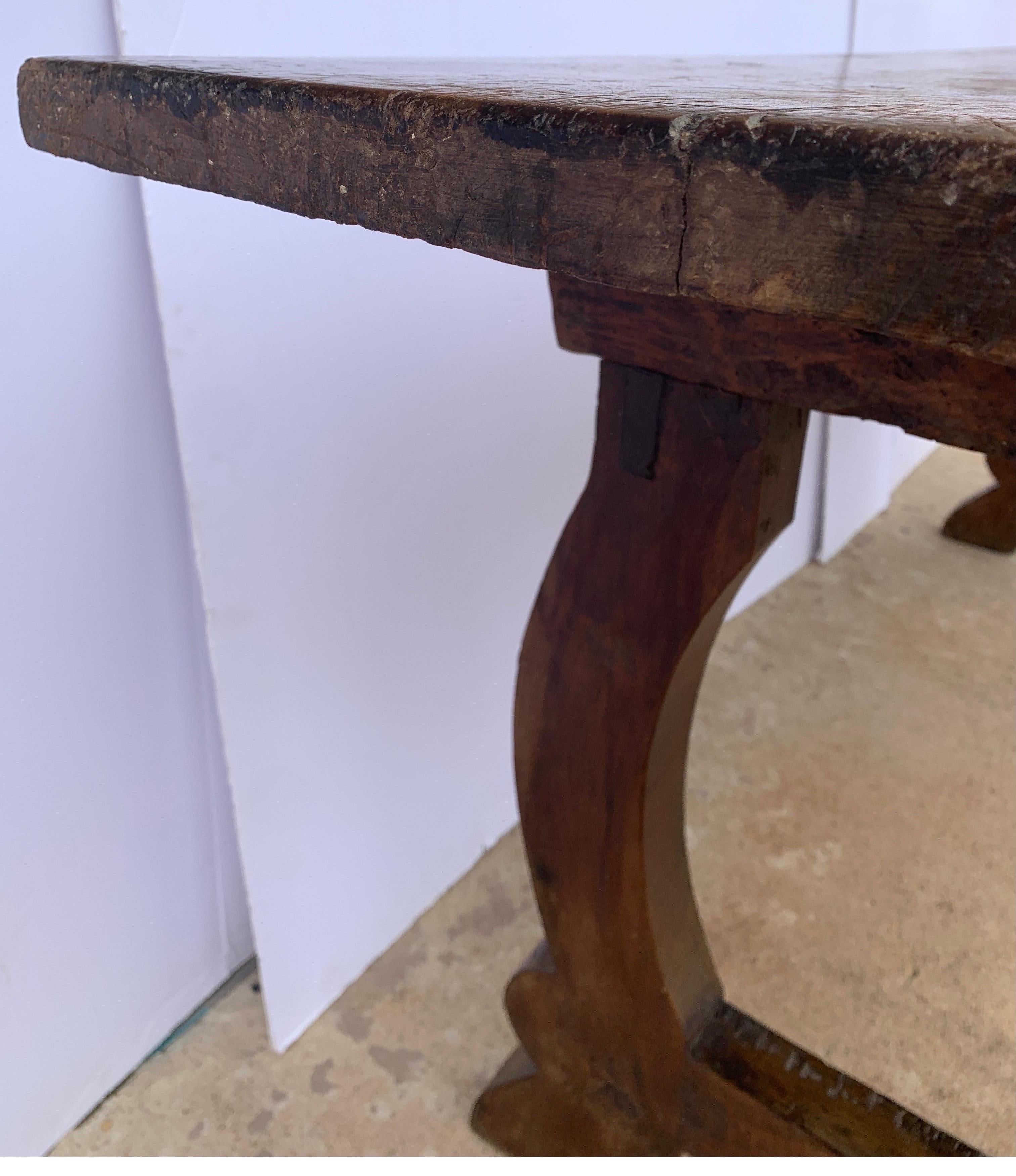 17th Century Italian circa 1650s Tuscan Console with Single Board Walnut Top and Three Drawer