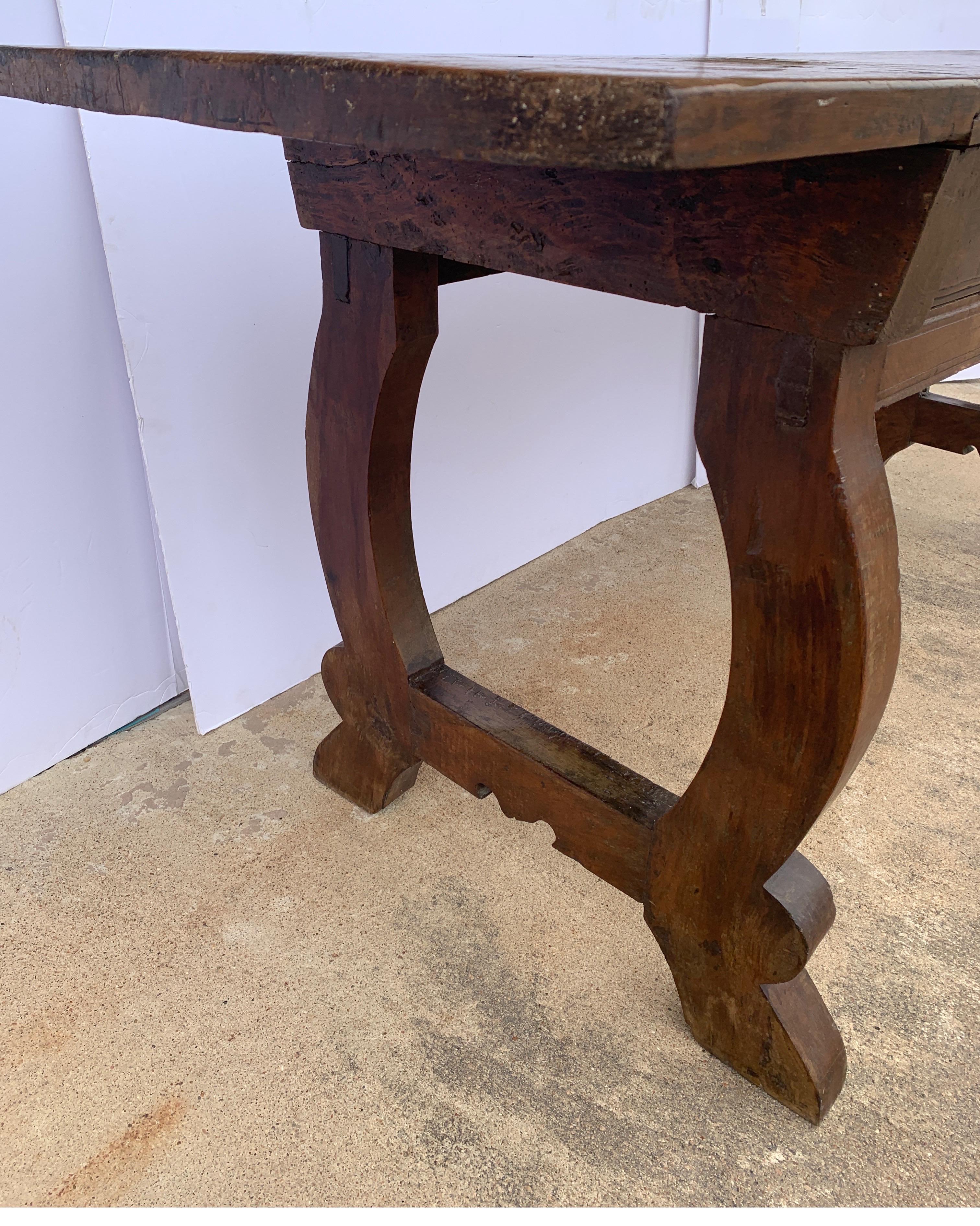Italian circa 1650s Tuscan Console with Single Board Walnut Top and Three Drawer 1