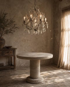 Italian Circa 1900's Limestone Fossilized Round Entry Pedestal Table