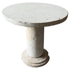 Italian Circa 1900's Limestone Fossilized Round Entry Pedestal Table
