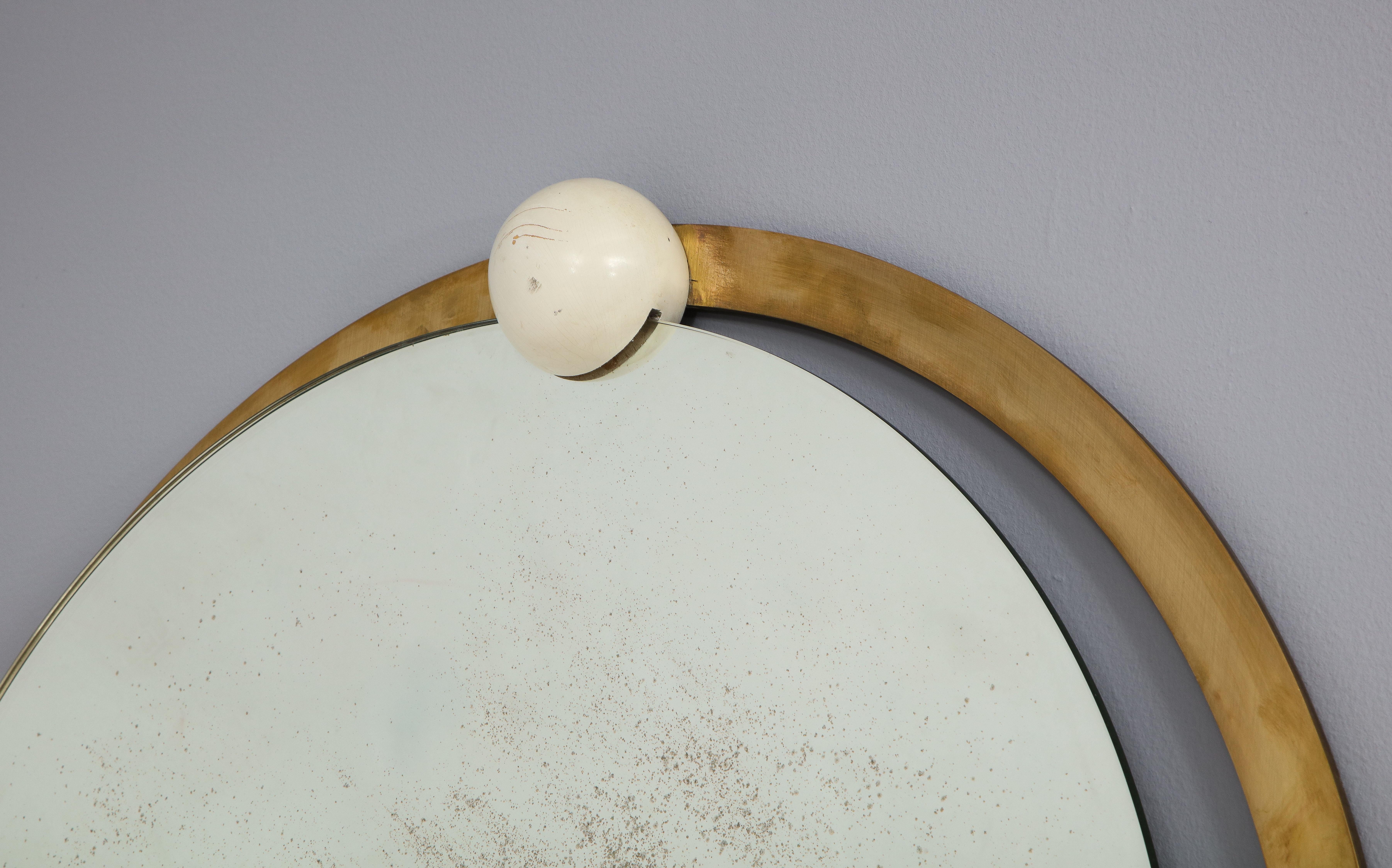 Italian Circular Brass and Wood Mirror 1