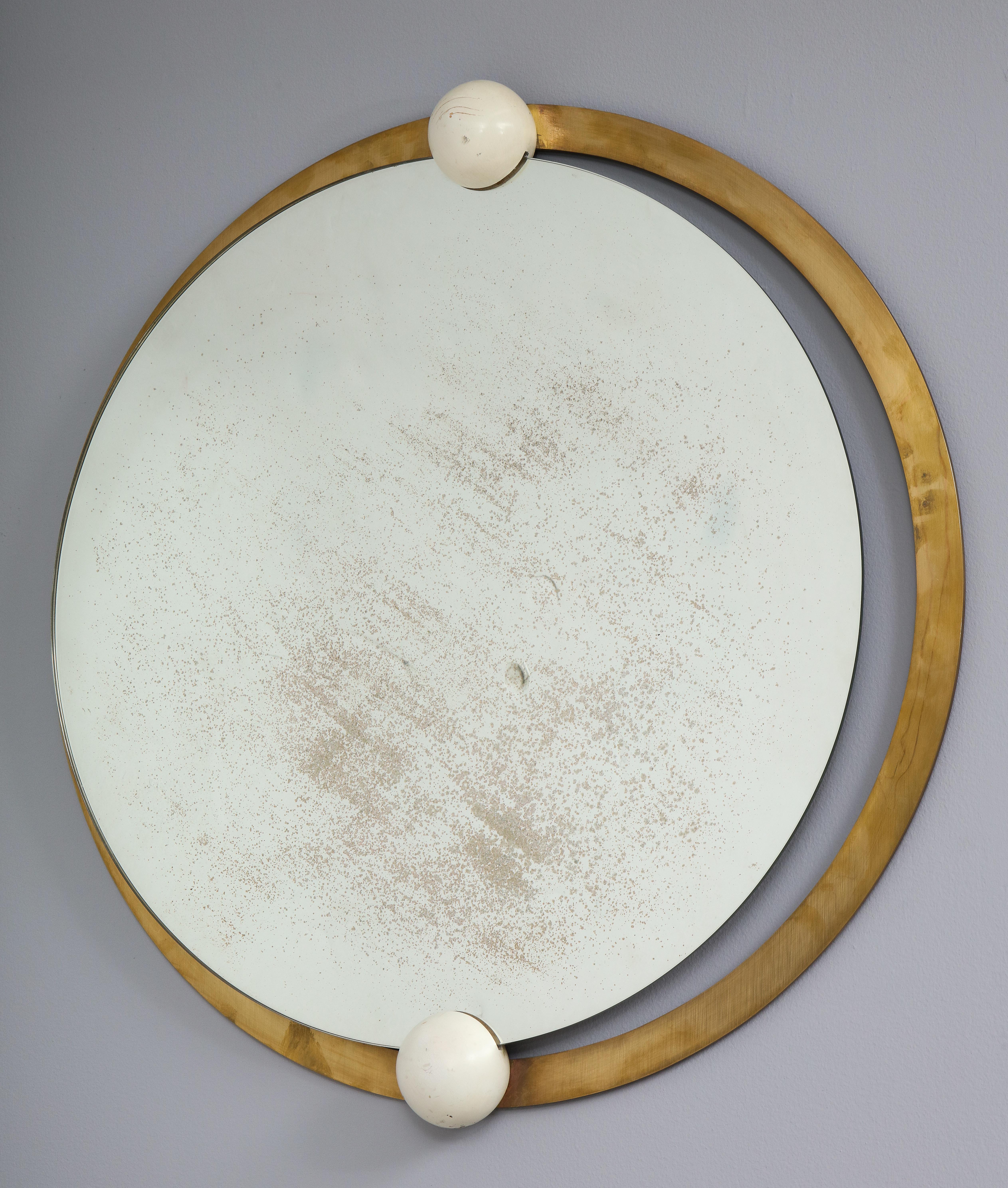 Italian Circular Brass and Wood Mirror 1