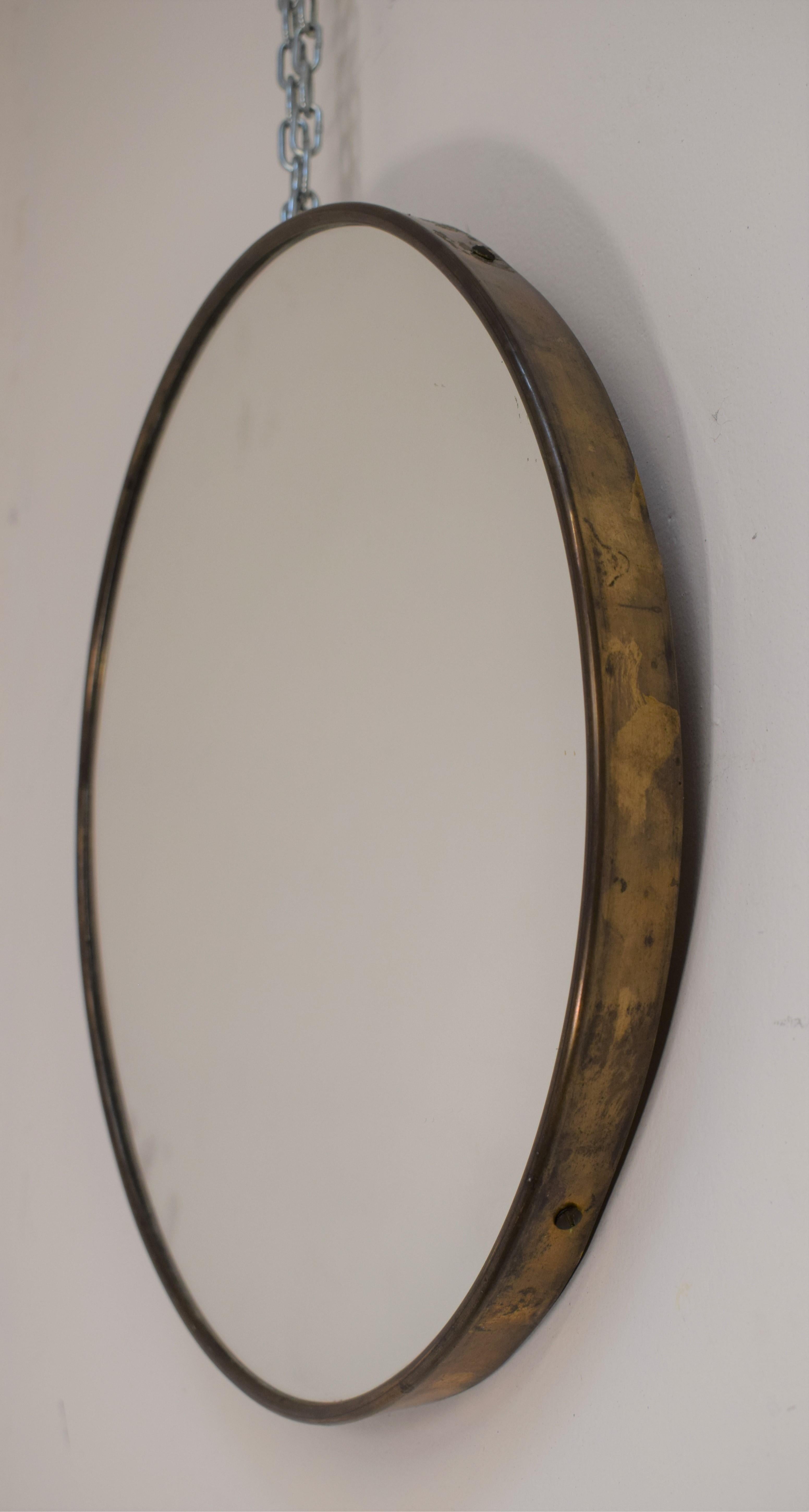 Mid-Century Modern Italian Circular Brass Mirror, 1950s