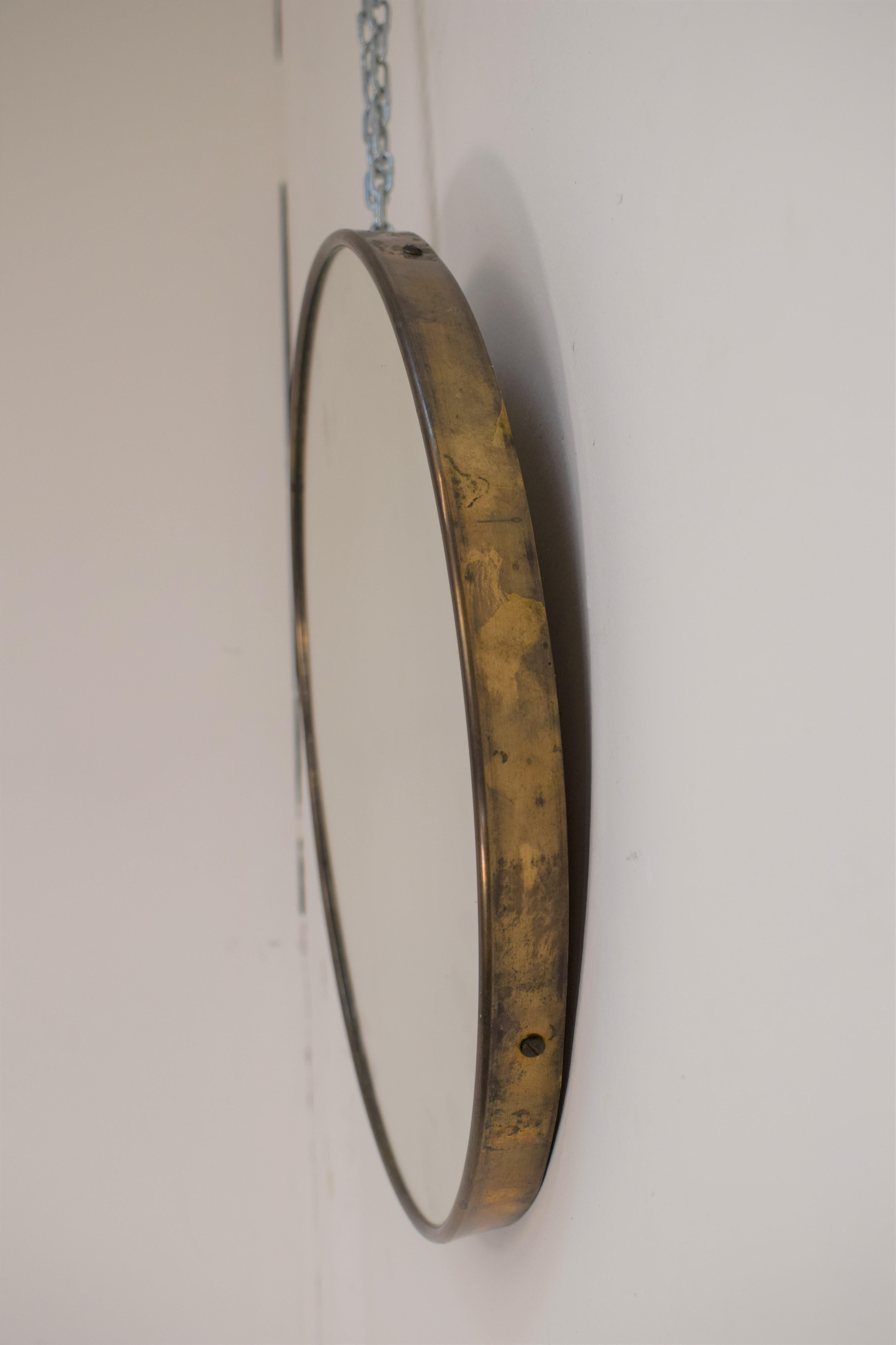 Mid-20th Century Italian Circular Brass Mirror, 1950s
