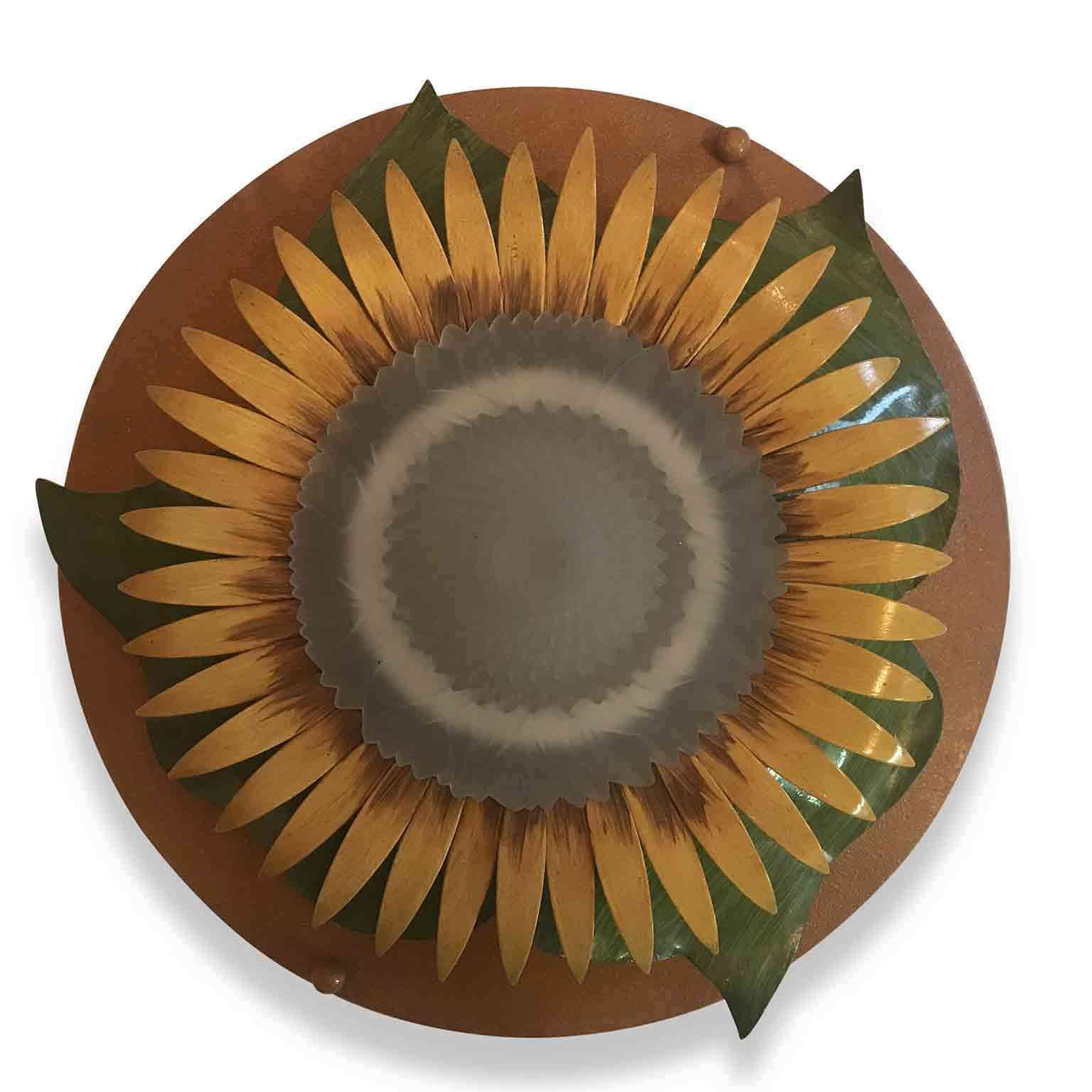 Painted Italian Circular Ceiling Fixture Yellow Sunflower by Banci Firenze 1980s