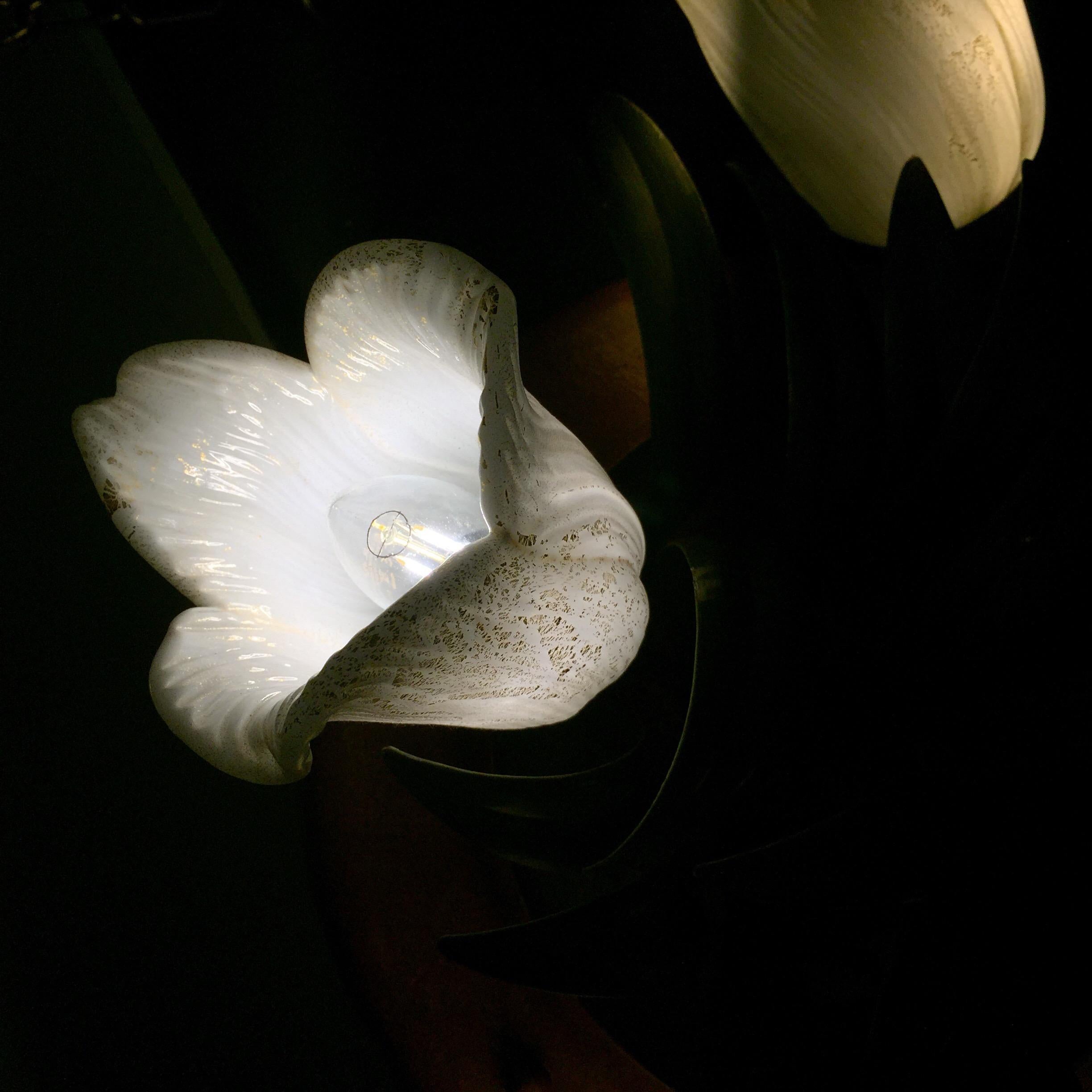 Italian Circular Ceiling Light by Banci Firenze 1980s Iron Murano Glass Tulips 15