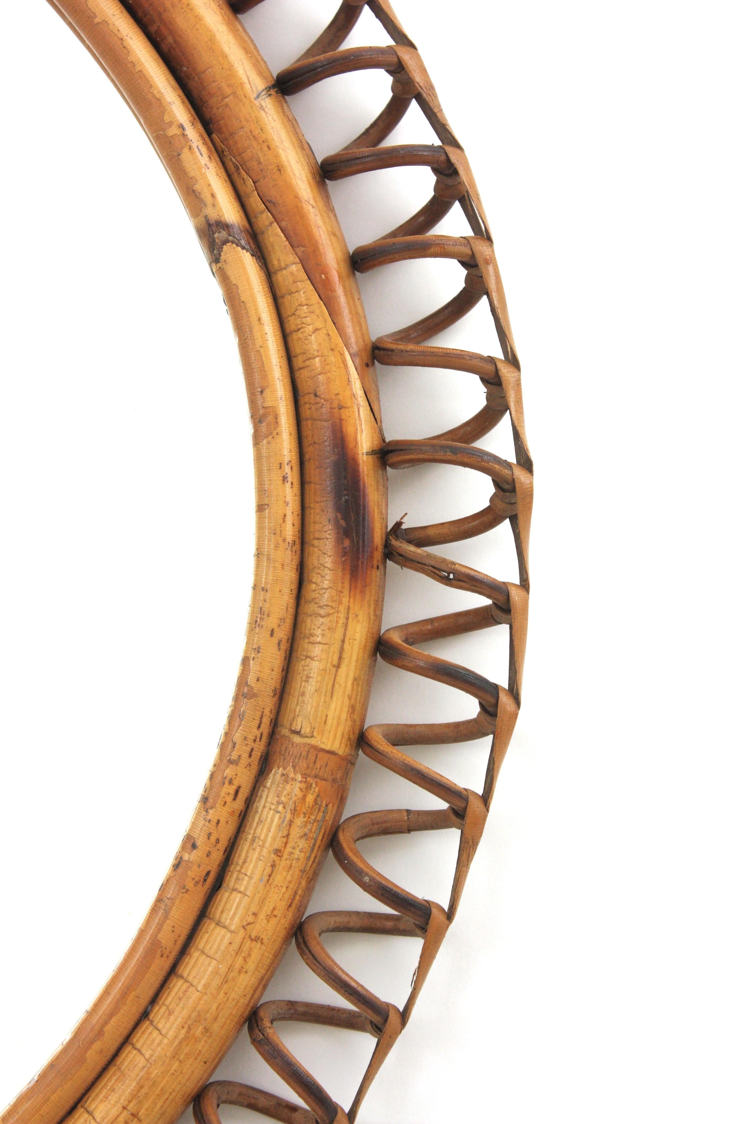 Italian Circular Mirror By Franco Albini in Rattan, 1950s For Sale 4