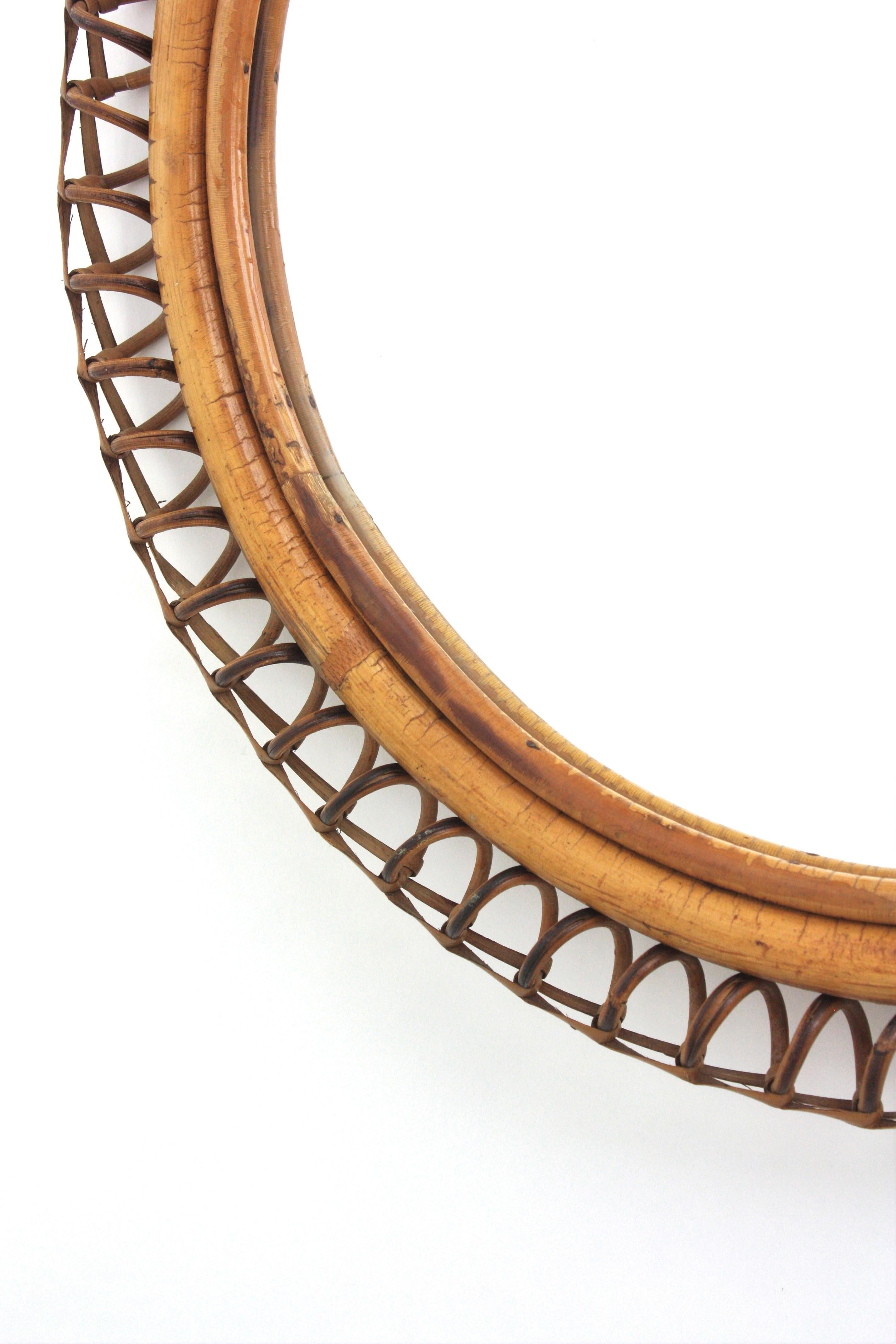 Italian Circular Mirror By Franco Albini in Rattan, 1950s For Sale 5