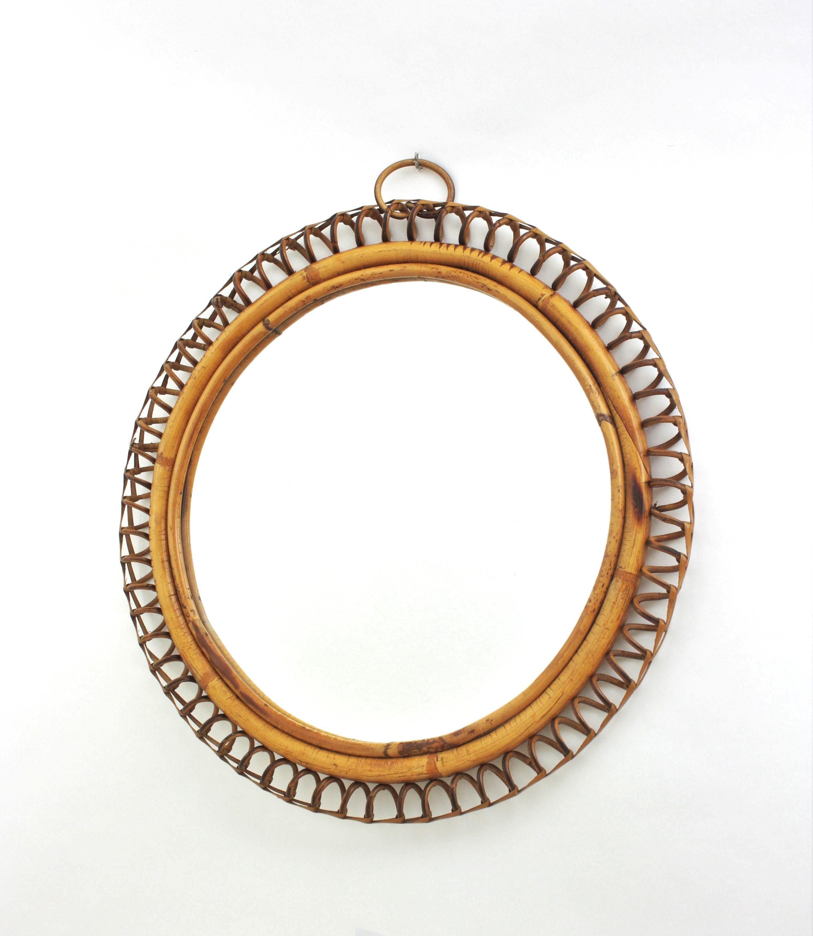 Italian Circular Mirror By Franco Albini in Rattan, 1950s For Sale 6