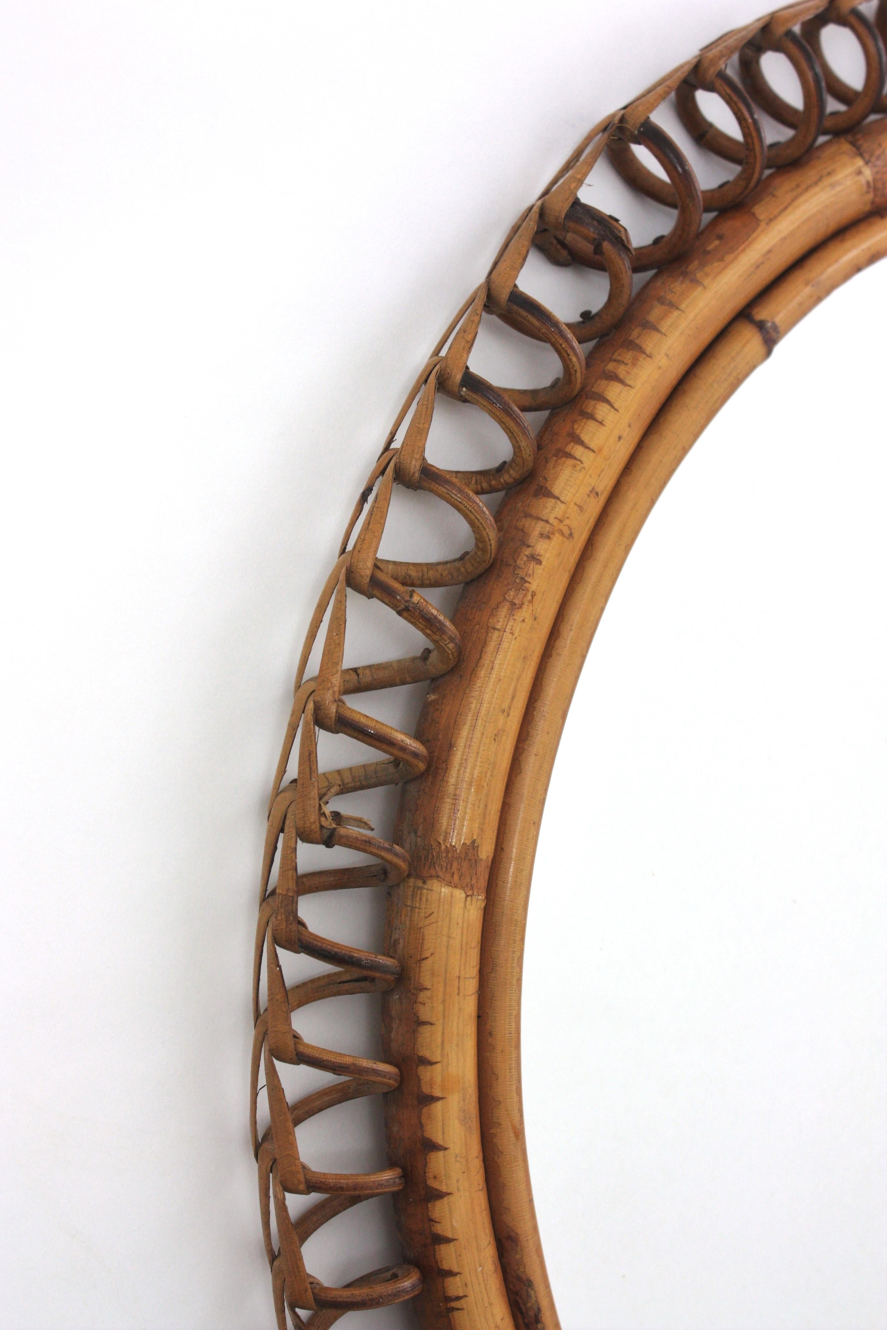 Italian Circular Mirror By Franco Albini in Rattan, 1950s For Sale 7